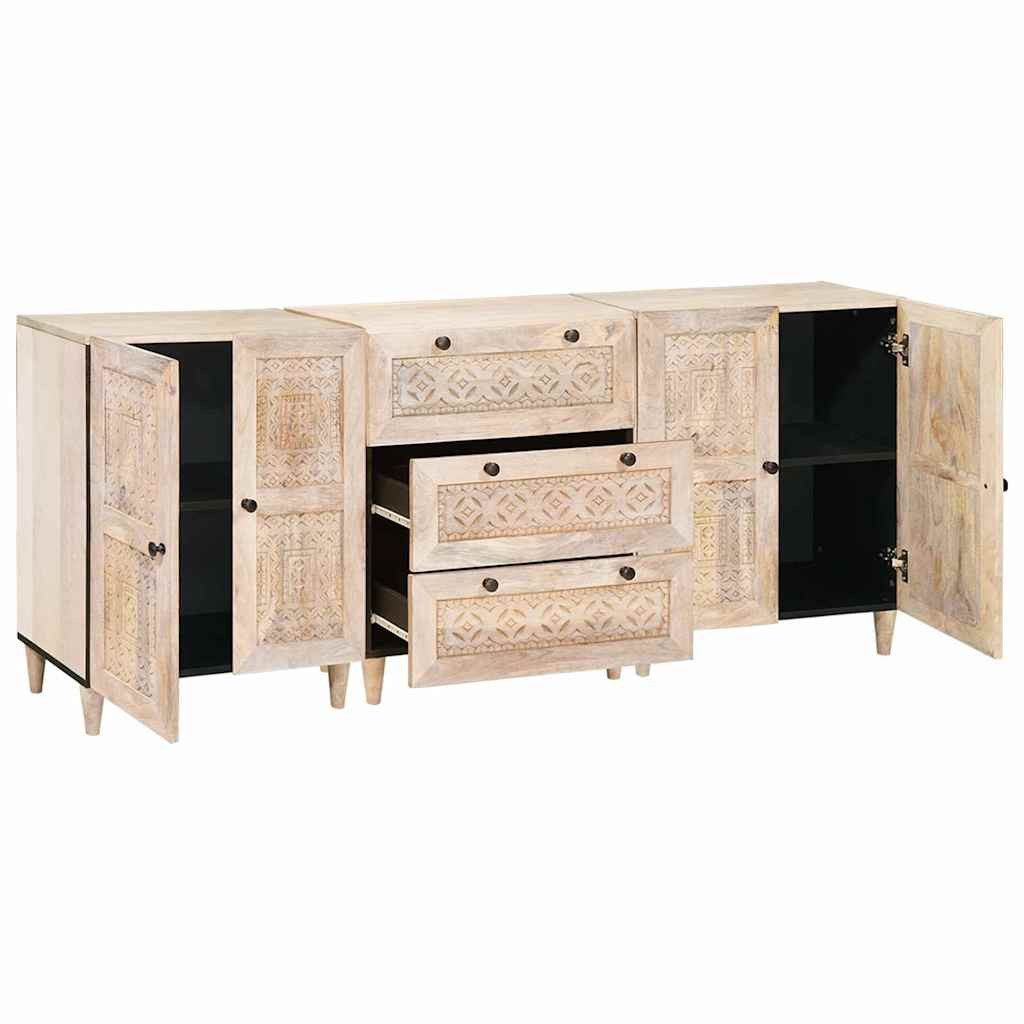 vidaXL Schranksystem Sideboard 3 stk. 180 x 33,5 x 75 cm massives holz Weiß (3-St)