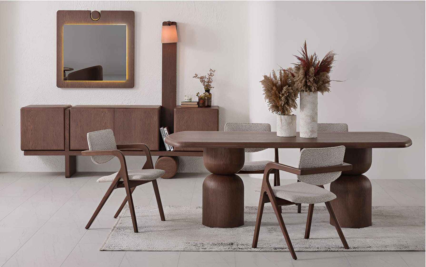 JVmoebel Anrichte Moderner Büfettschrank mit Spiegel in Walnuss Holzoptik (Aktenschrank), Made in Europa