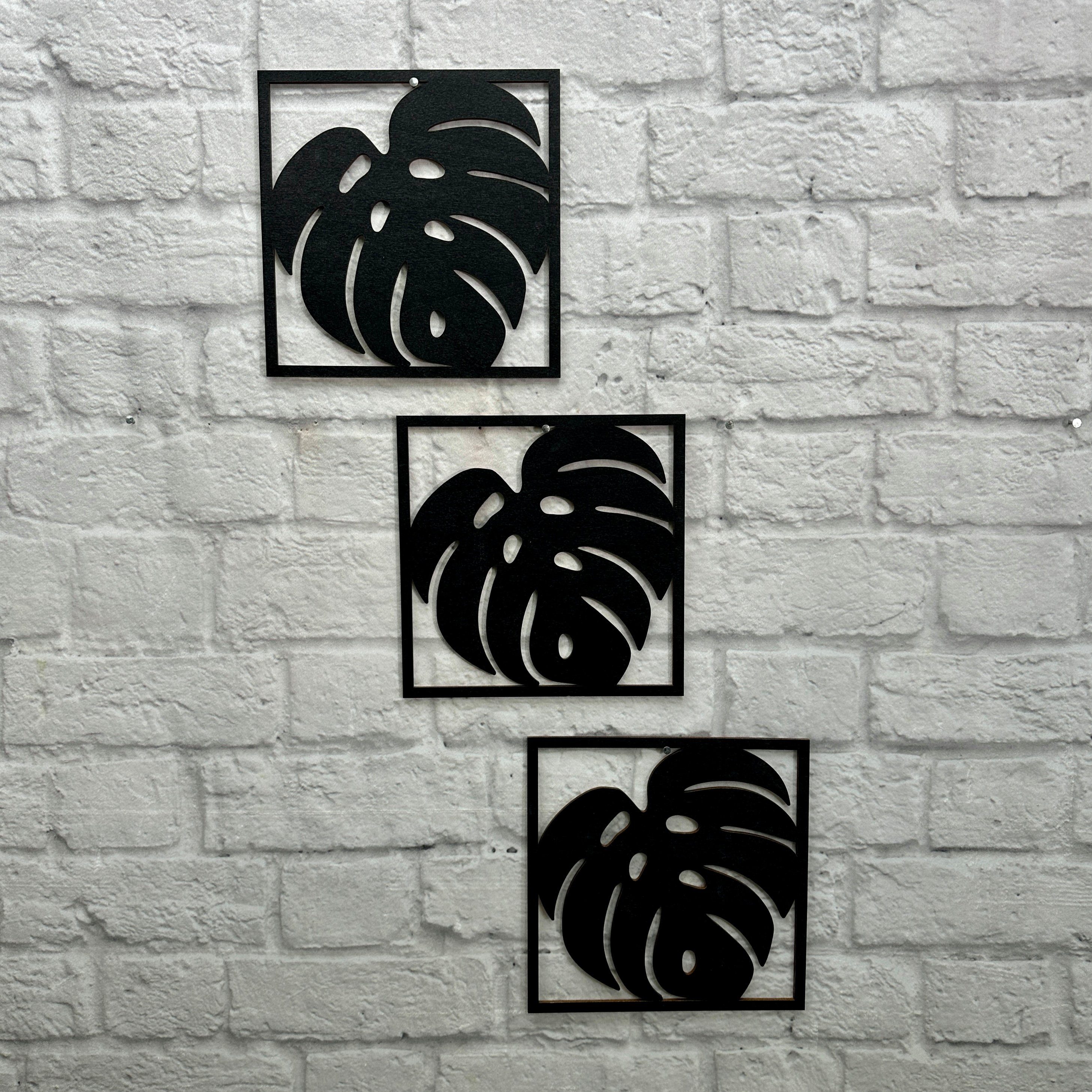 naturbelassen Monstera Palmenblatt Dekoration, Wandbild lackiert Philodendron Holz WoodFriends Wandbild aus Holz