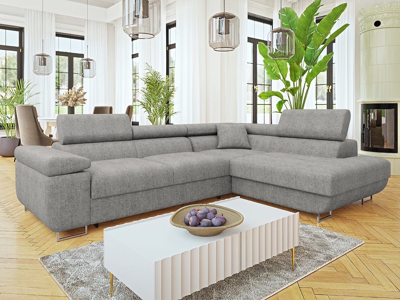 MIRJAN24 Ecksofa Torezio Premium, mit Bettkasten und Schlaffunktion, Einstellbare Kopfstützen, 274x203x70-90 cm