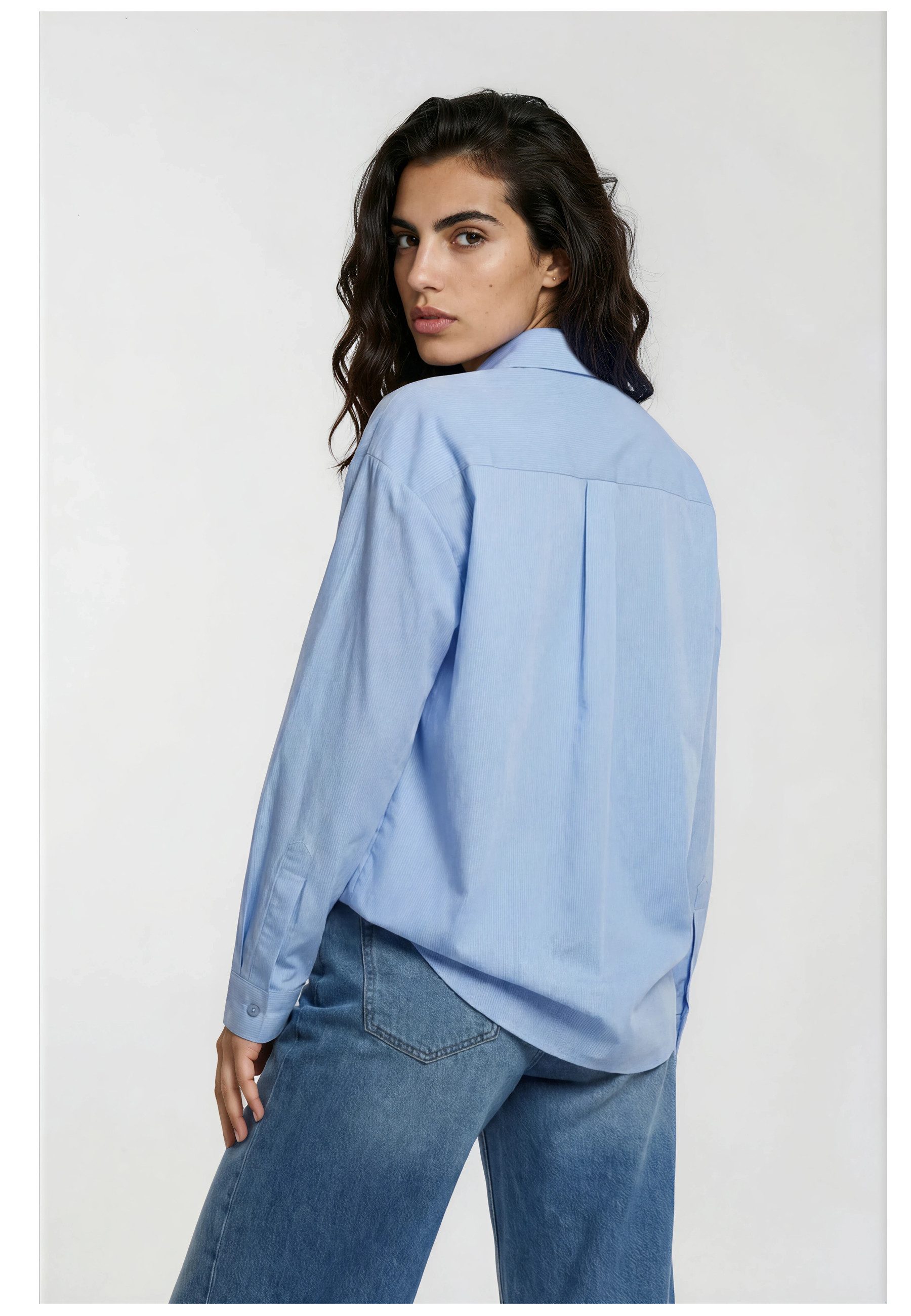 Milano Italy Hemdbluse Milano Italy Bluse mit Bindeschleife – Hellblau (1-tlg)