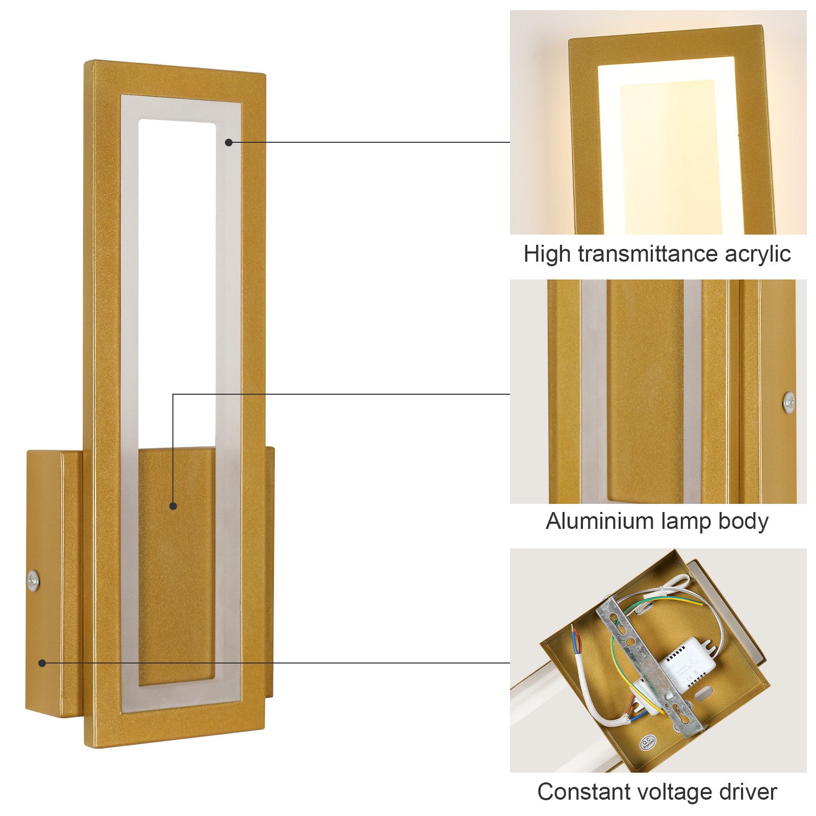 Riserva LED Wandleuchte LED Wandleuchte innen Gold 12W, 3000K warmweiß, 32 cm, rechteckig – Bild 3 von 5