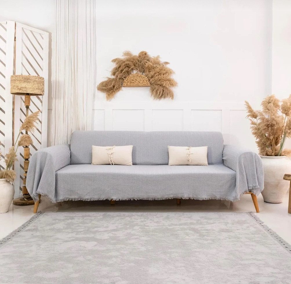Kaschmir Überwurf Für Sofa – 100% Rein, Hellgrau, Mit Geschenkbox