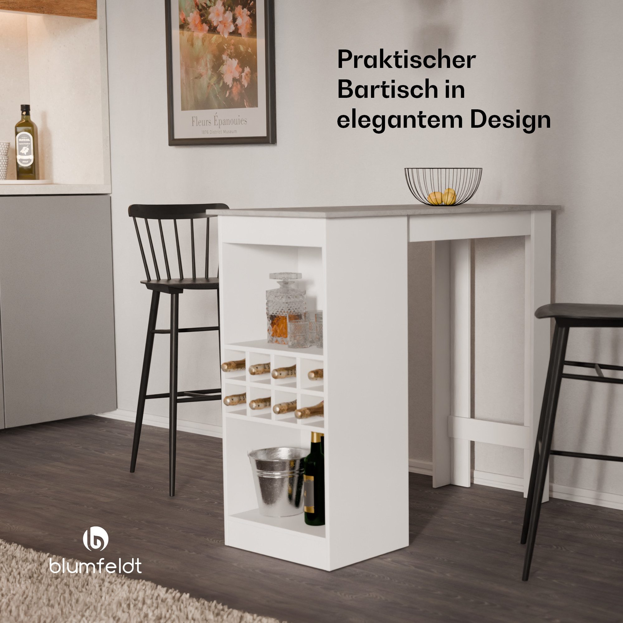 blumfeldt Couchtisch Bellshill (1 Tisch), Tresentisch Hausbar Küche Tisch höhenverstellbaren Fächern