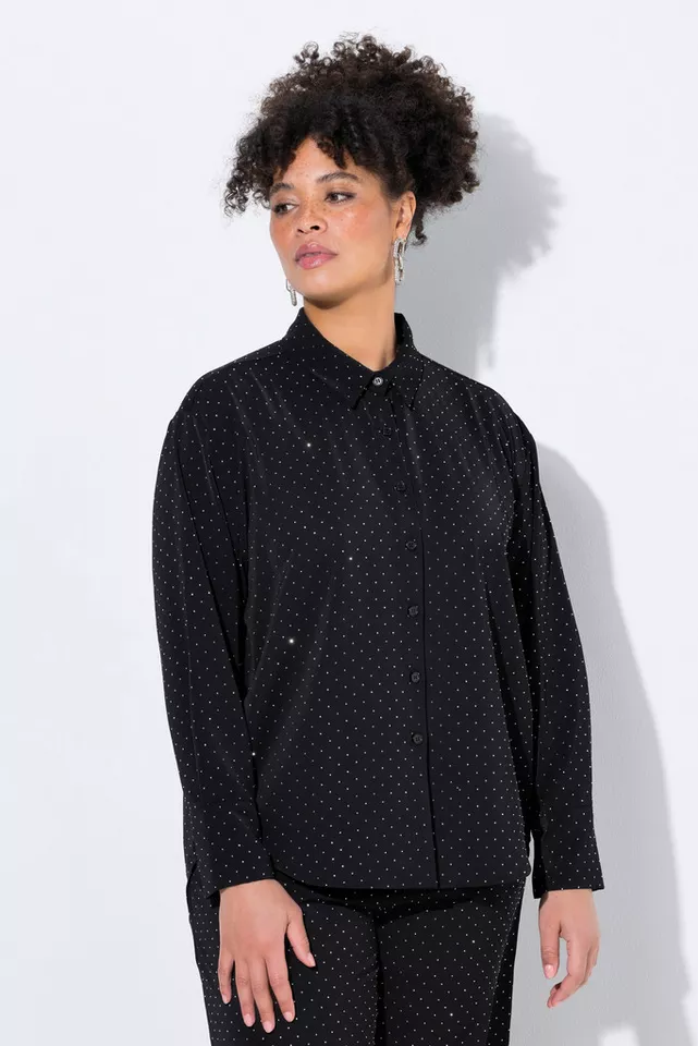 MIAMODA Hemdbluse Bluse oversized allover mit Glitzersteinchen