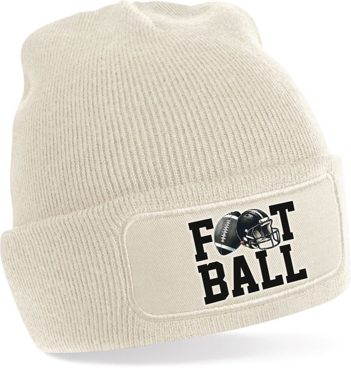 Strickmütze für kalte Tage - Beanie mit Umschlag und American Football Print