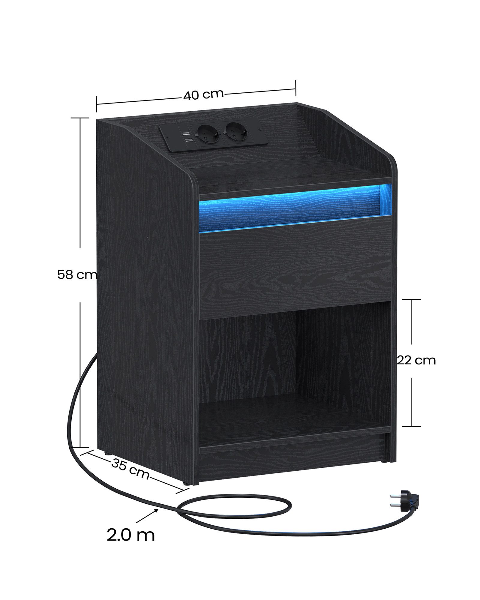 HZUANERI Nachttisch 2er Set, mit LED-Licht - Beistelltisch und Ladestation günstig online kaufen