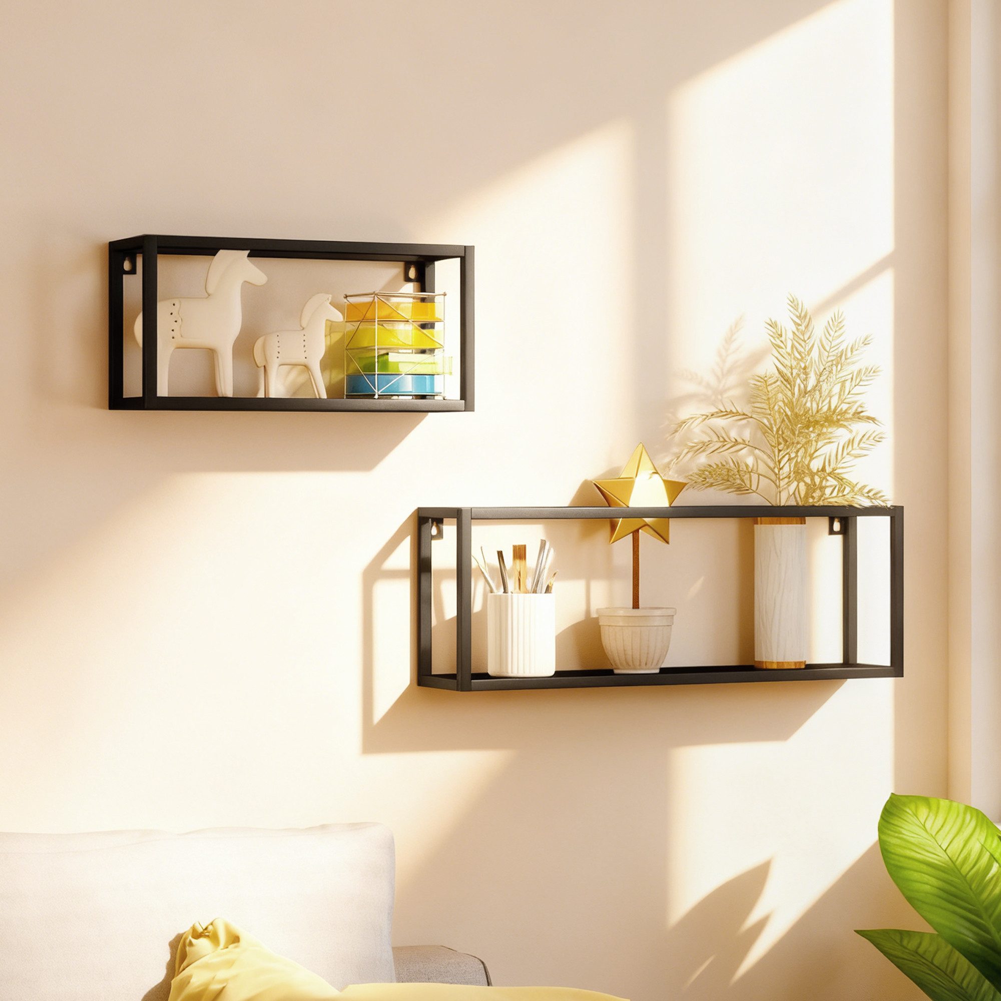 HOMCOM Standregal für Wandmontage, Aufbewahrungsregal 2-tlg., für Wohnzimmer, Schlafzimmer, Schwarz