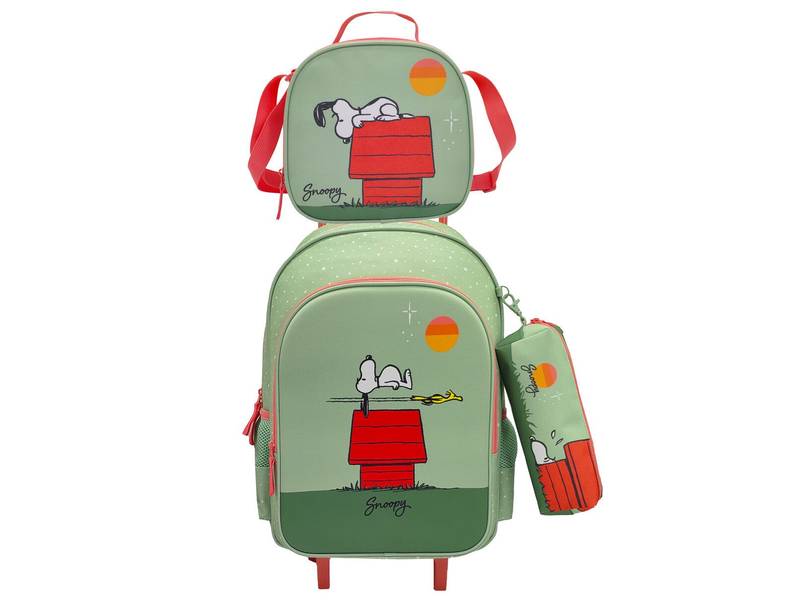 Snoopy Kinderrucksack Schulset 3 tlg Trolley Rucksack Etui Lunchbag Schule 43 cm (3-tlg)