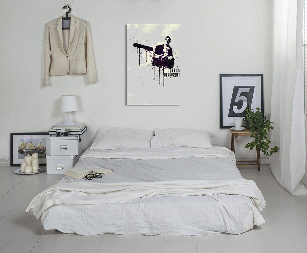 Sinus Art Leinwandbild Léon  Der Profi 90x60cm Aquarell Art Wandbild auf Leinwand fertig gerahmt Original Sinus Art