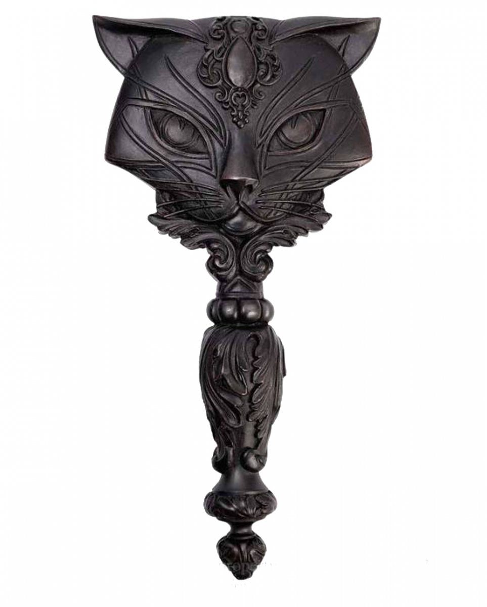 Horror-Shop Dekofigur schwarzer heiliger Wicca mit 22 Handspiegel Katze