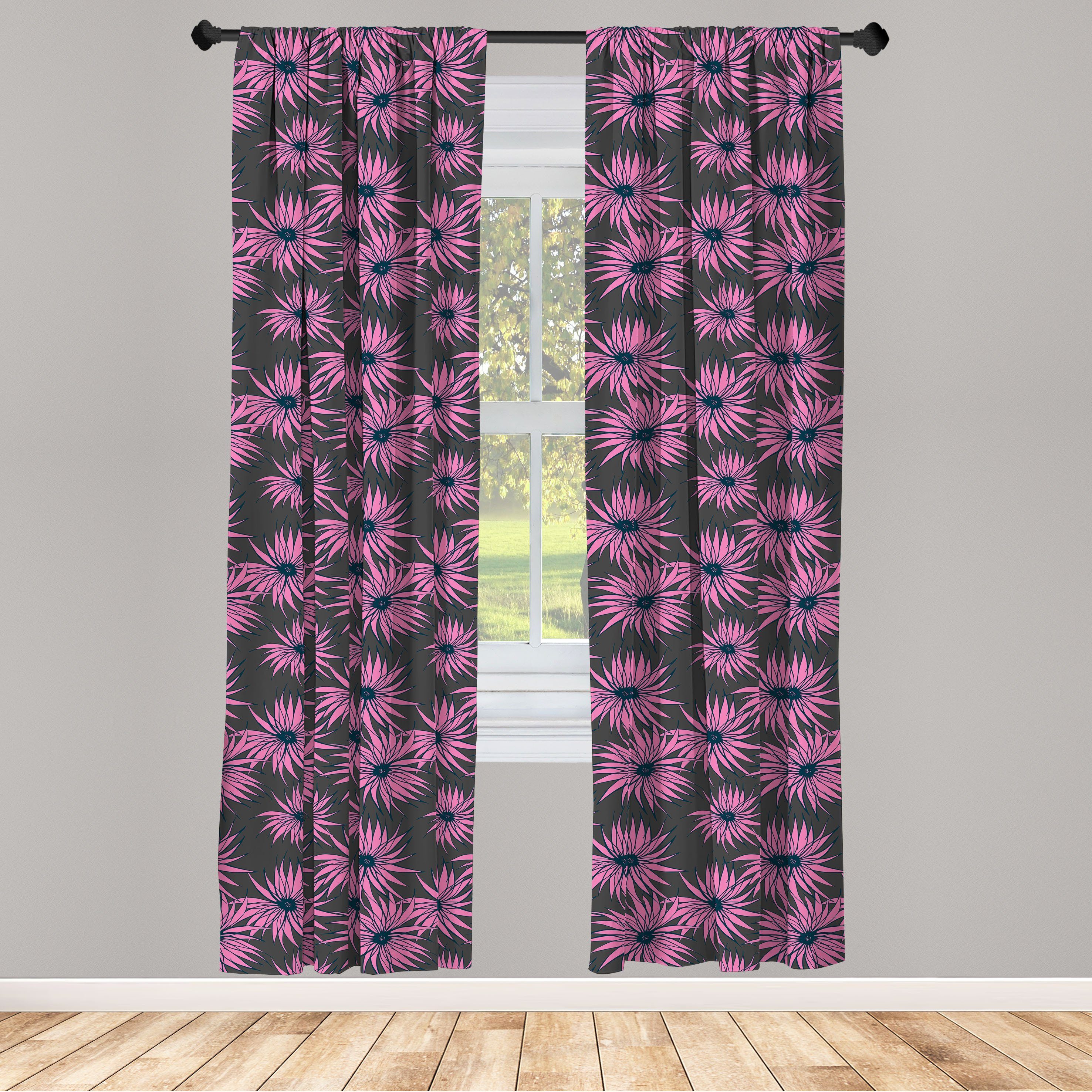 Gardine Vorhang für Microfaser, Abakuhaus, Botanical Dekor, Elements Wohnzimmer Schlafzimmer Blumen