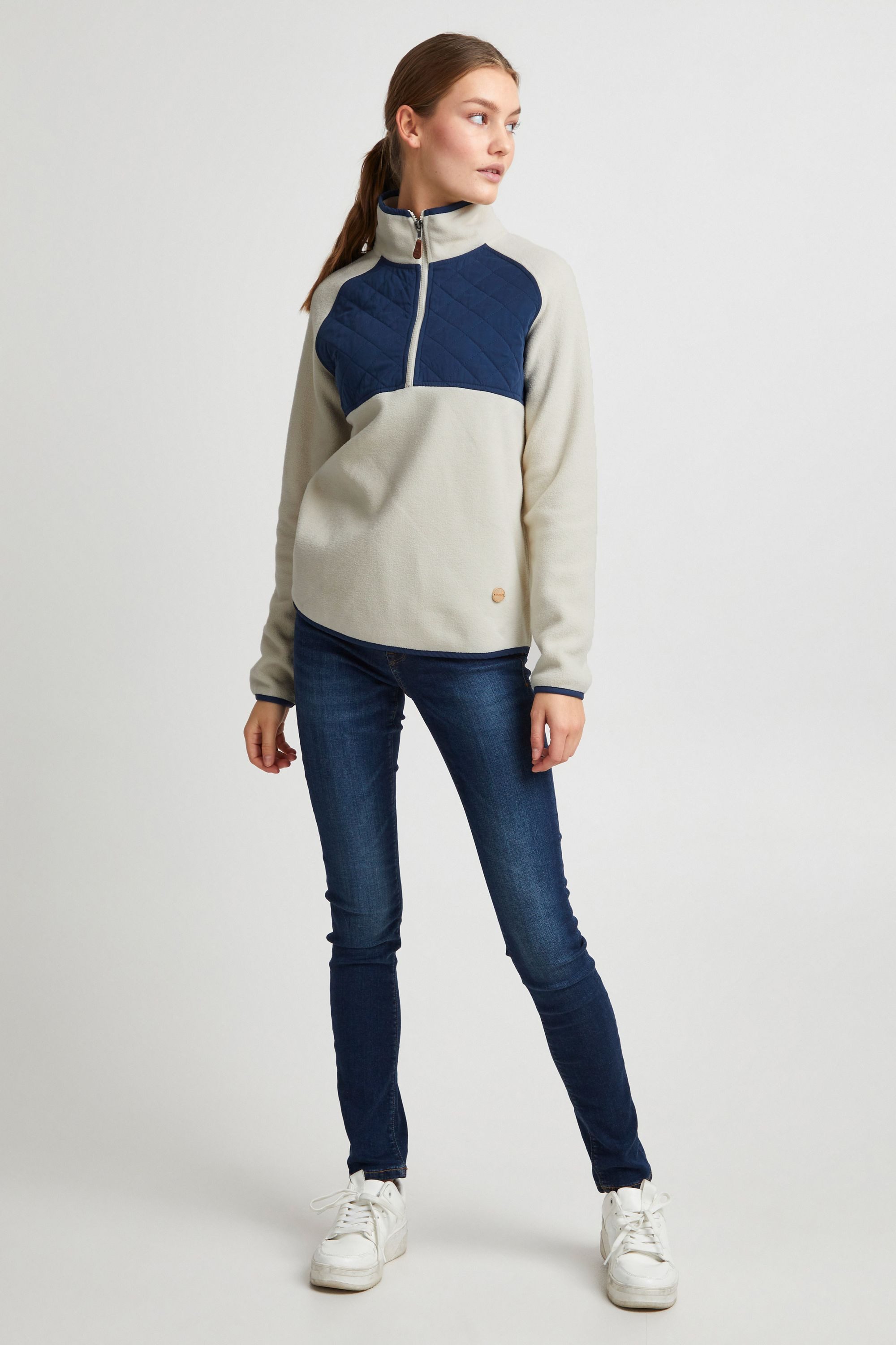 OXMO Sweatshirt OXMalita Fleece Troyer mit Stepp-Detail