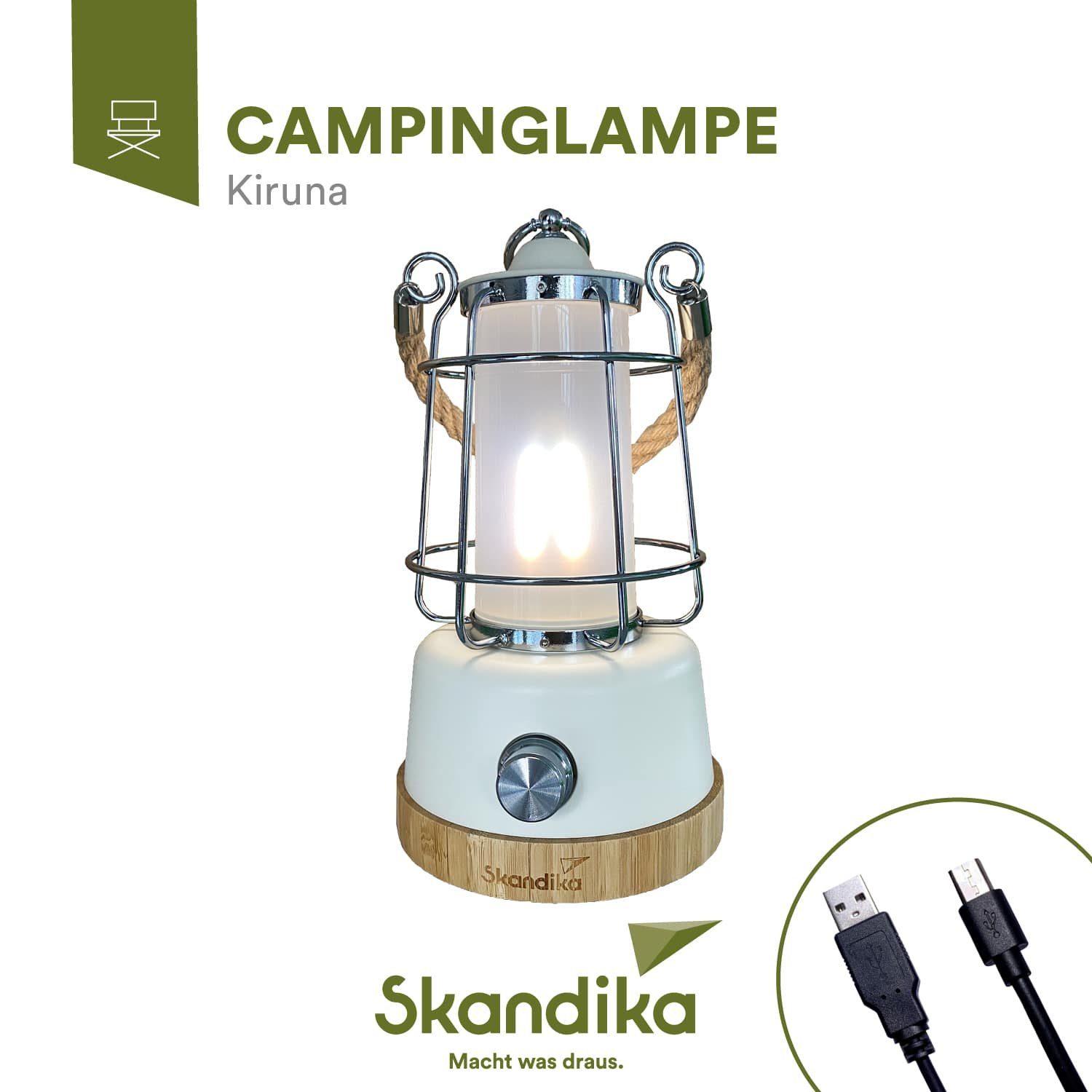Campinglampe stufenlos mit 5000 Campinglampe dimmbar Gartenleuchte weiß LED Skandika mit Powerbank mAh, Powerbank, Kiruna,