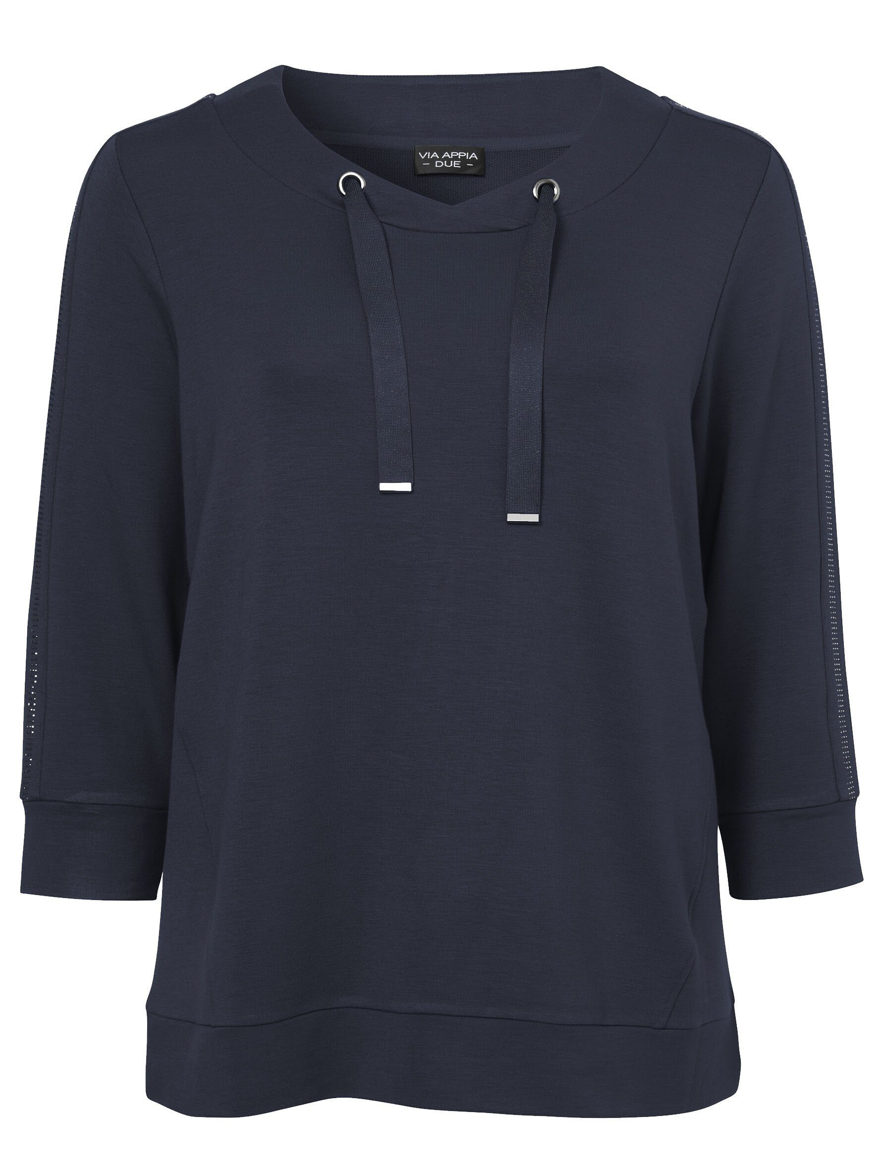 VIA APPIA DUE Sweatshirt mit mit schwarz Sweatshirt Glitzerdetails Dezentes V-Ausschnitt