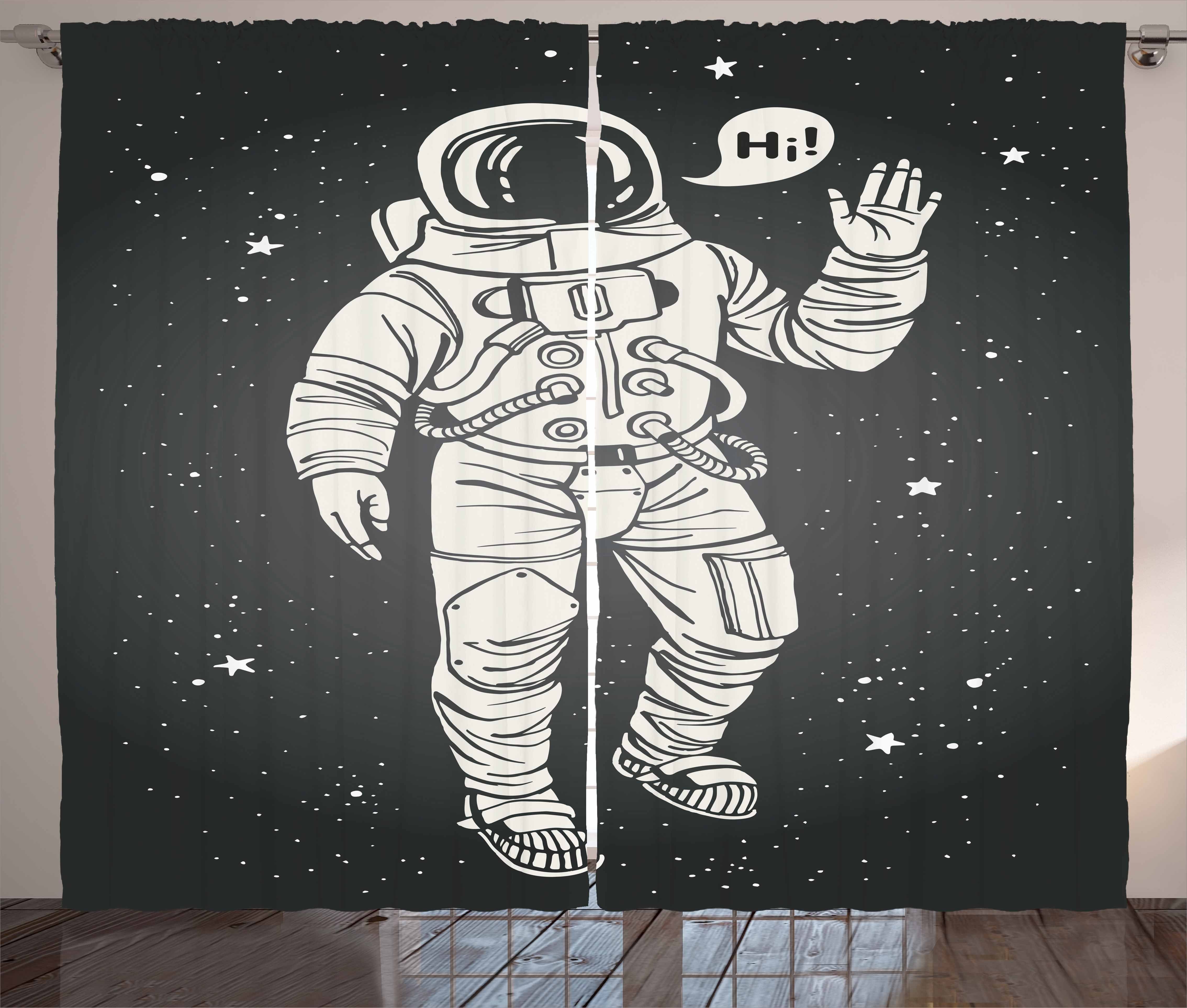 Gardine Schlafzimmer Kräuselband Vorhang mit Schlaufen und Haken, Abakuhaus, Nebel Cartoon Astronaut Weltraum
