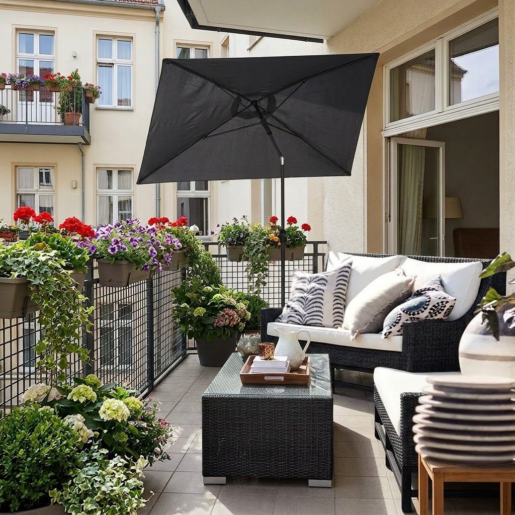 Sekey Sonnenschirm Rechteckig Höhenverstellbar Balkonschirm Knickbar, mit Schutzhülle, LxB: 210,00x140 cm, Sonnenschutz UPF50+, Kippbar, Höhenverstellbar Sonnenschirm Balkon