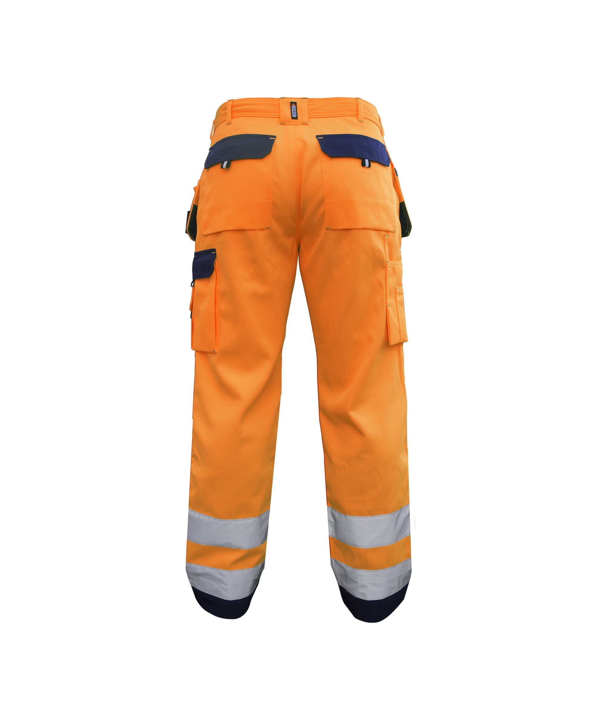 Dassy Arbeitshose Glasgow Warnschutzhose (1-tlg) Holstertaschen und neonorange/dunkelblau Kniepolstertaschen mit