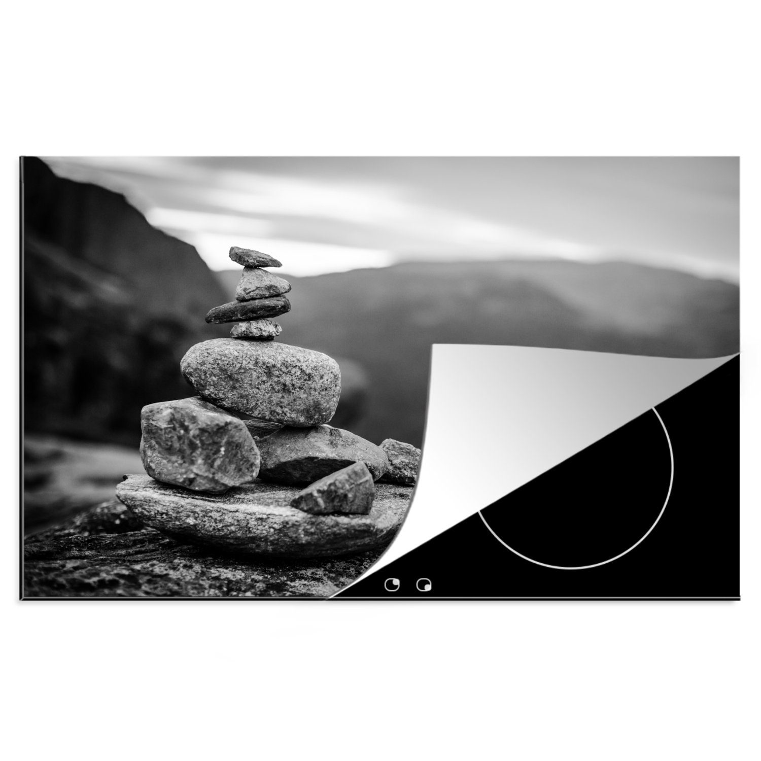 MuchoWow Herdblende-/Abdeckplatte Balancierende Steine in Norwegen, Vinyl, (1 tlg), 81x52 cm, Induktionskochfeld Schutz für die küche, Ceranfeldabdeckung