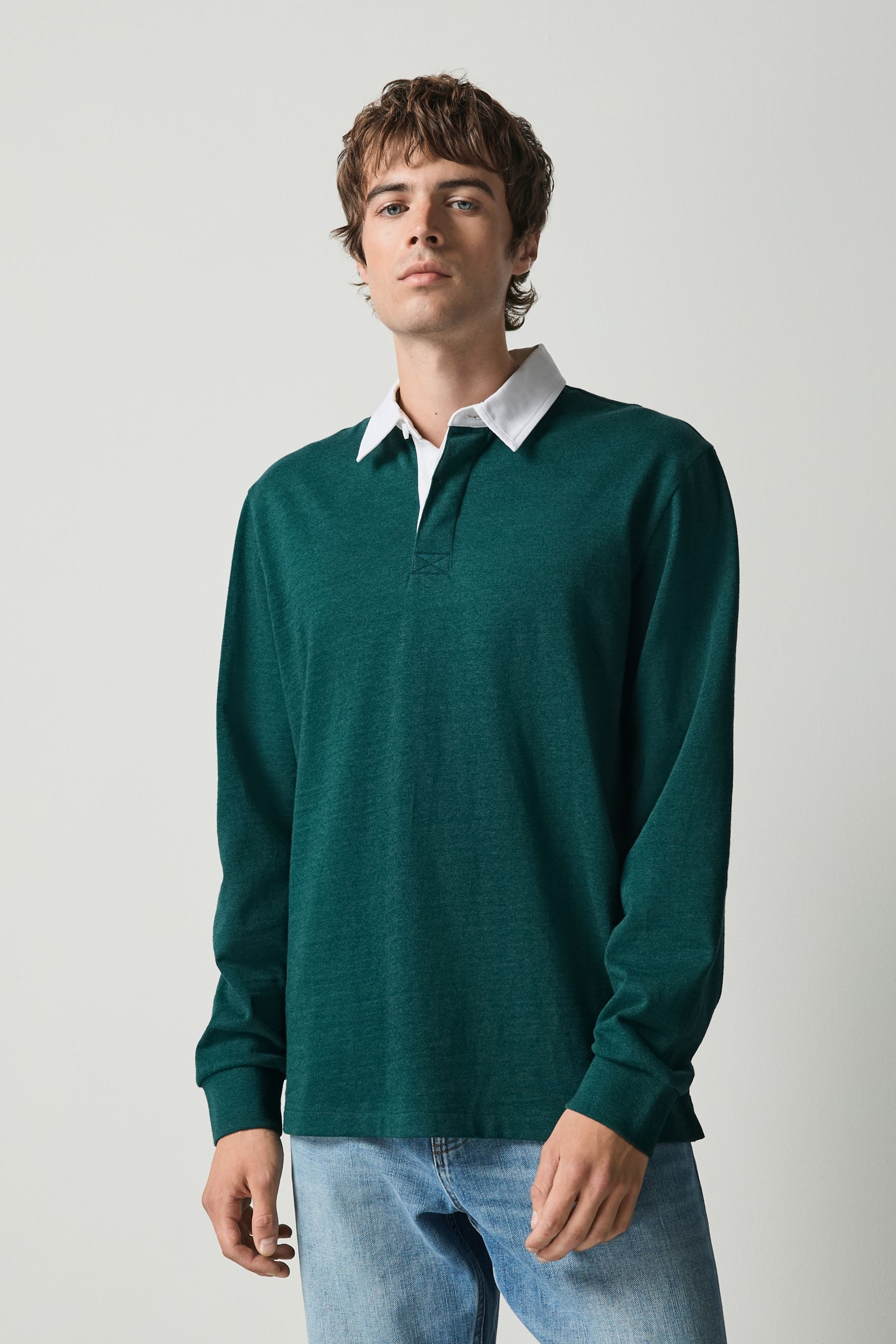 Next Rugbyshirt Einfarbiges meliertes Rugby-Shirt (1-tlg)