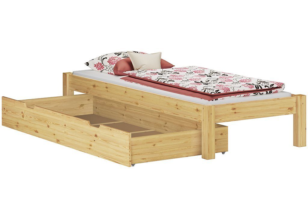 ERST-HOLZ Kieferfarblos Federleisten ohne und Matratze, 100x200 lackiert Bett mit Holzbett Kopfteil