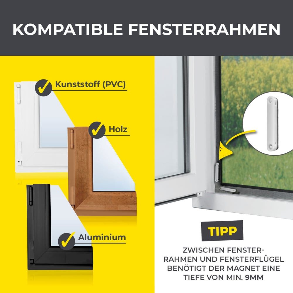 EASYmaxx Insektenschutz-Fensterrahmen Fliegengitter für Fenster mit Magic Click 150 x 130 cm, (1-St), Moskitonetz zuschneidbar, Einfache Montage mit 12 Magneten