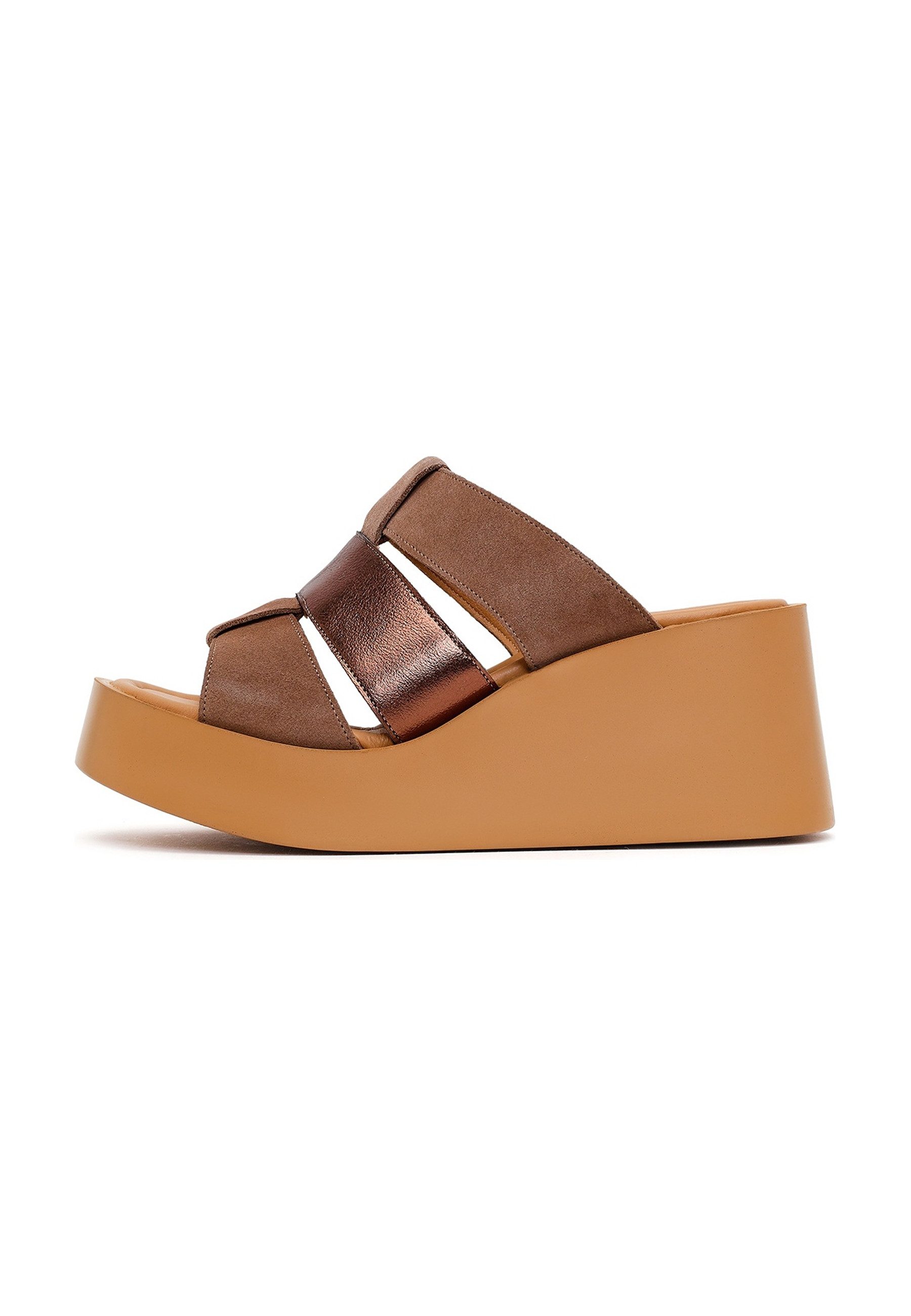 Derimod Keilabsatz-Pantoletten aus Leder Mules Echtes Leder, TPU-Sohle, Keilabsatz-Design, Slipper