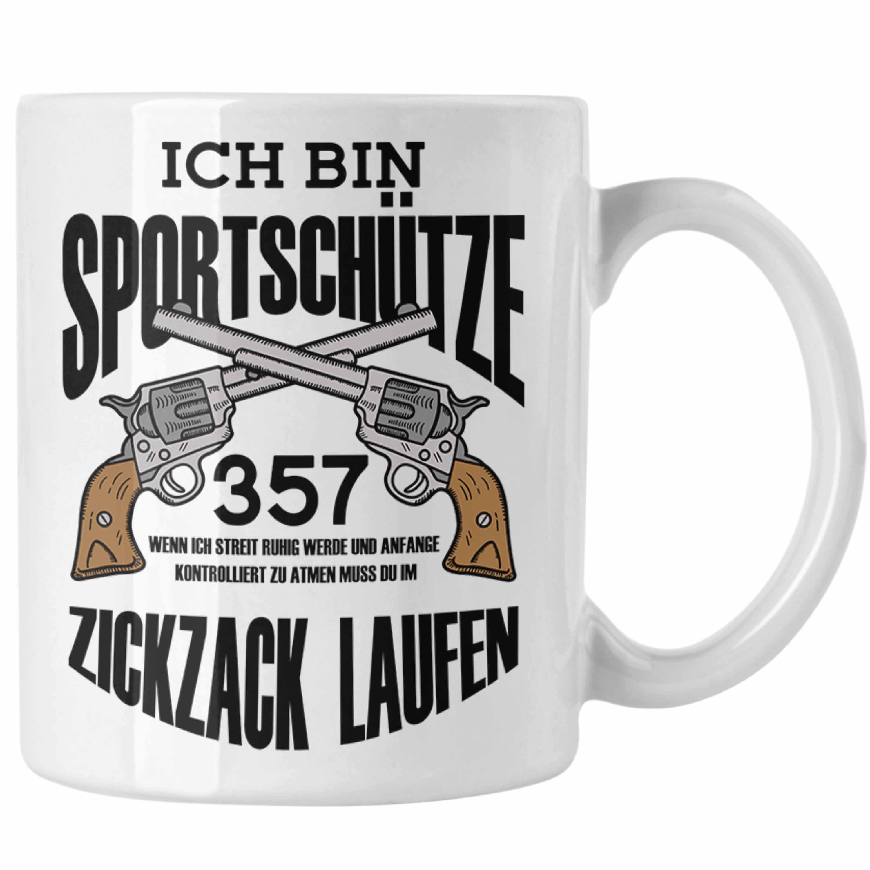 Trendation Tasse Lustige Schießen-Tasse für Sportschützen Geschenk Weiss