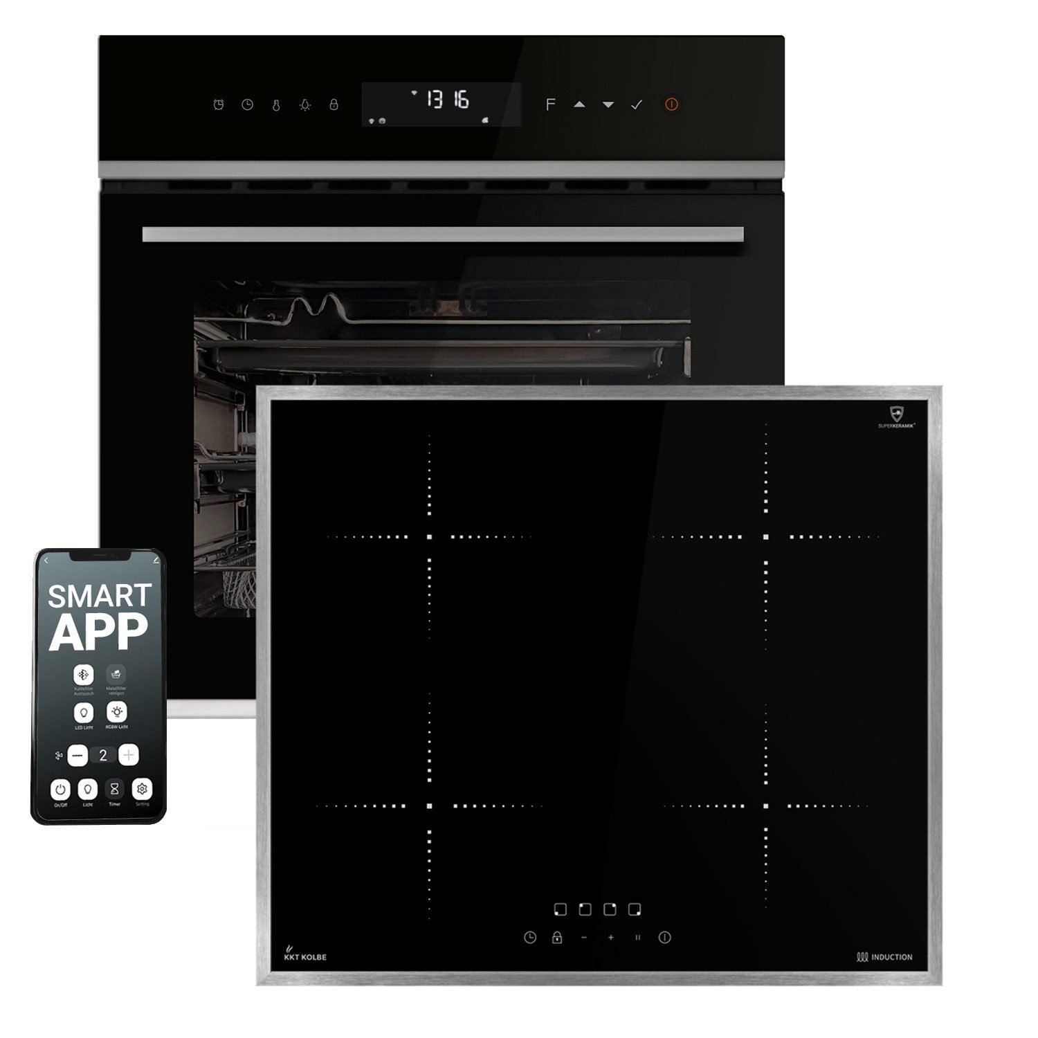 KKT KOLBE Backofen-Set Backofen und Induktionskochfeld SET8317HCIH859ED, mit 2-fach-Teleskopauszug, Herdset / WiFi Smart App / Kochmulde / Einbaubackofen