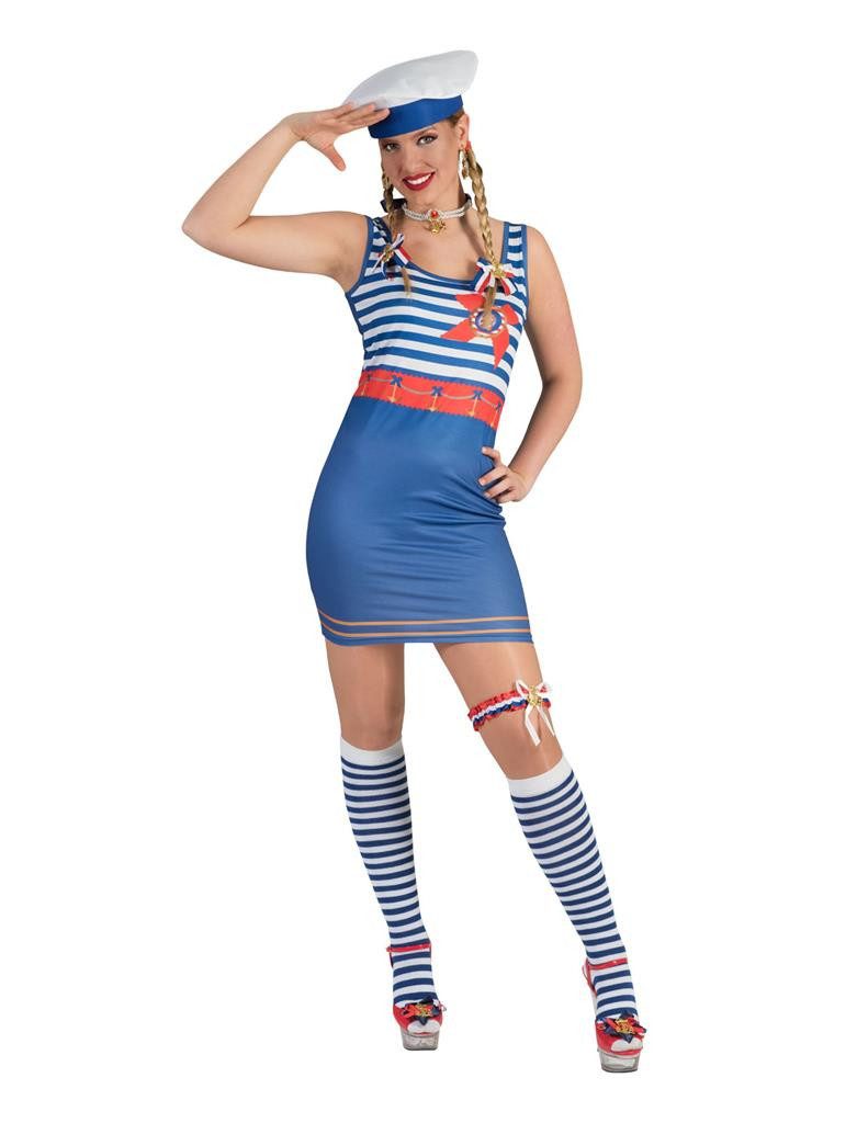 Kostüm Matrose Matrosenkostüm Maat Marine Karneval Streifen Kleid Blau Damen