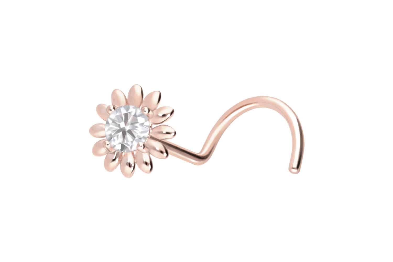 Nasenpiercing 14/18 Karat Gold Nasenstecker Spirale MOISSANIT + BLUME
