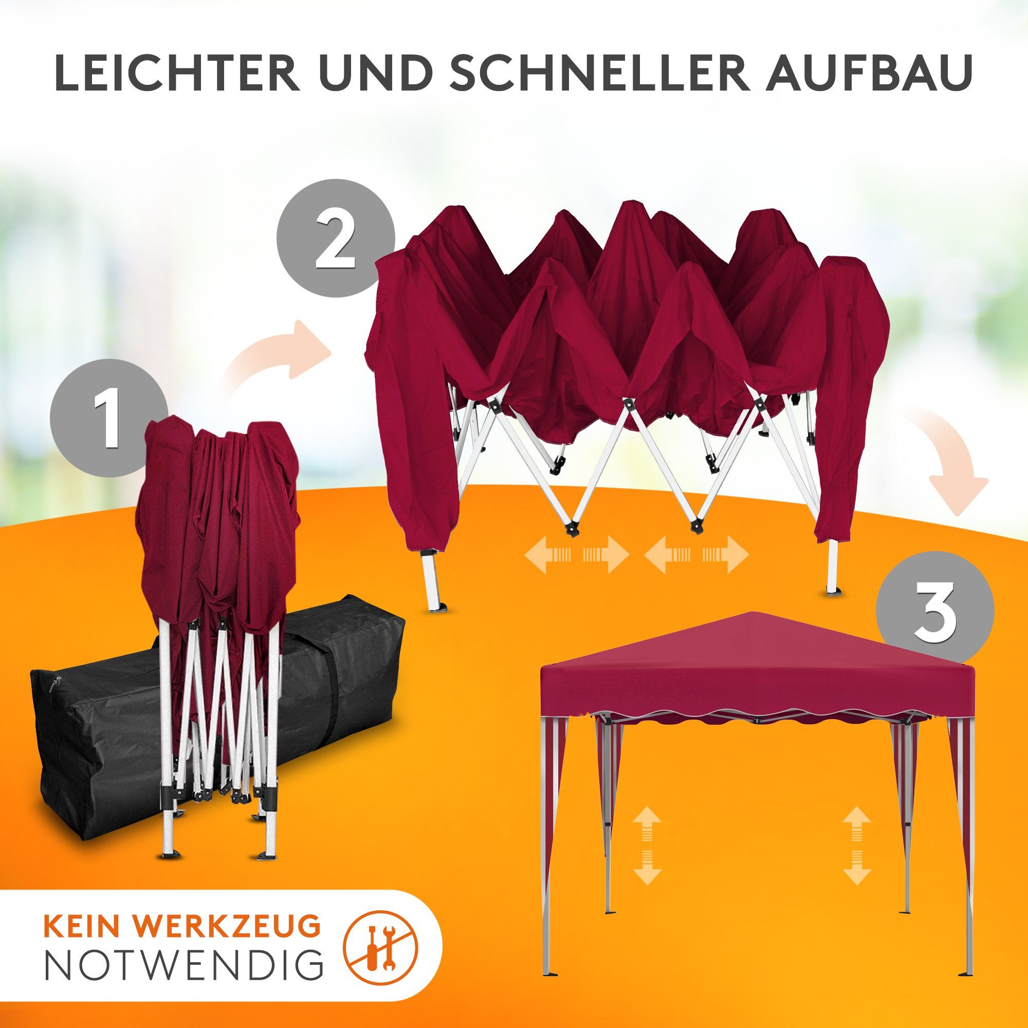 Kronenburg Faltpavillon 3x3 m wasserdicht - Gartenpavillon, Partyzelt stabil, UV-Schutz 50+, mit 2 Seitenteilen, Wetterfester Schutz, Leichter Aufbau, Inklusive – Bild 3 von 5