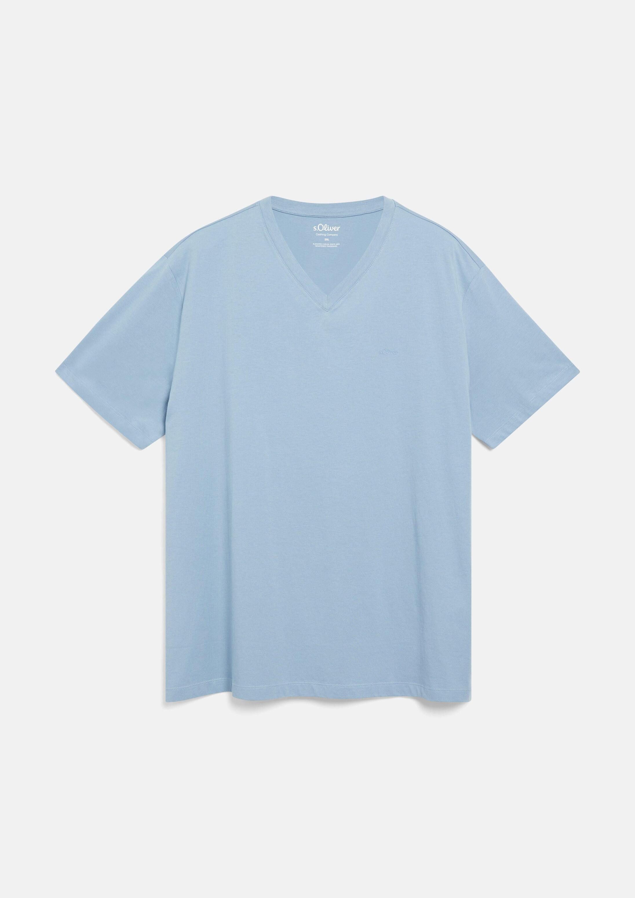 s.Oliver Kurzarmshirt T-Shirt Baumwoll-T-Shirt mit Logo-Print und V-Neck