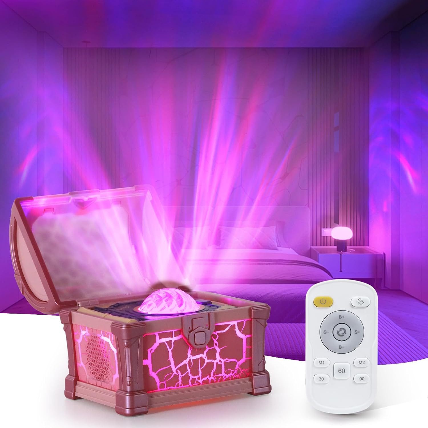 VIVIHEYDAY LED Nachtlicht Sternenhimmel Projektor, Kreativ Schatztruhe Galaxy Projector für, Zimmer Deko, LED Polarlicht Lampe mit 8 Beleuchtungsmodi &, Fernbedienung, Erwachsene Kinder Schlafzimmer/Party/Geschenk