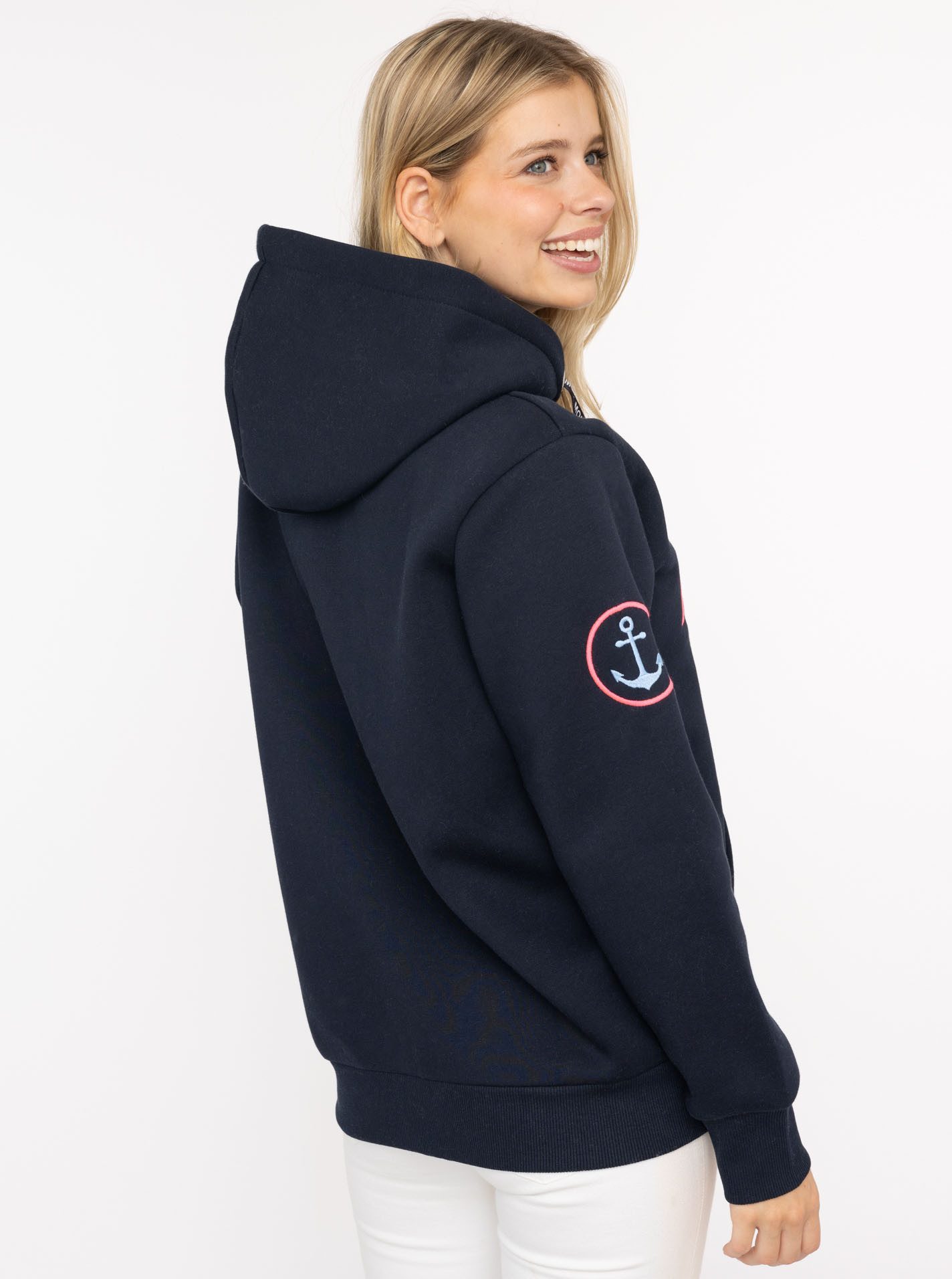 Zwillingsherz Kapuzensweatjacke "Maritim" mit gesticktem MOIN und Anker Log günstig online kaufen