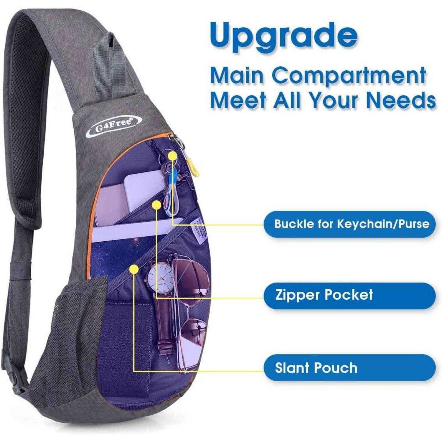LuxusKollektion Tagesrucksack Brusttasche Sling Rucksack Grau/Orange