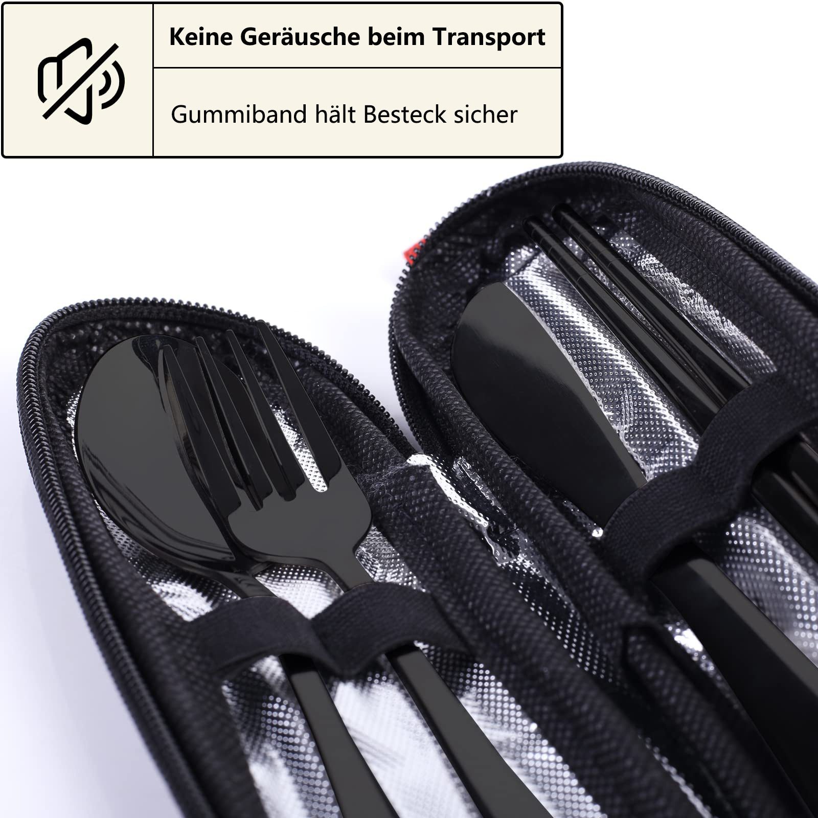 FOUORTUNATE-BEE Besteck-Set 5 Stück Edelstahl Reisebesteck mit Etui Tragbares Besteckset, Edelstahl, Campingbesteck für Unterwegs, Outdoor, Reise, Arbeit, Schul – Bild 4 von 5