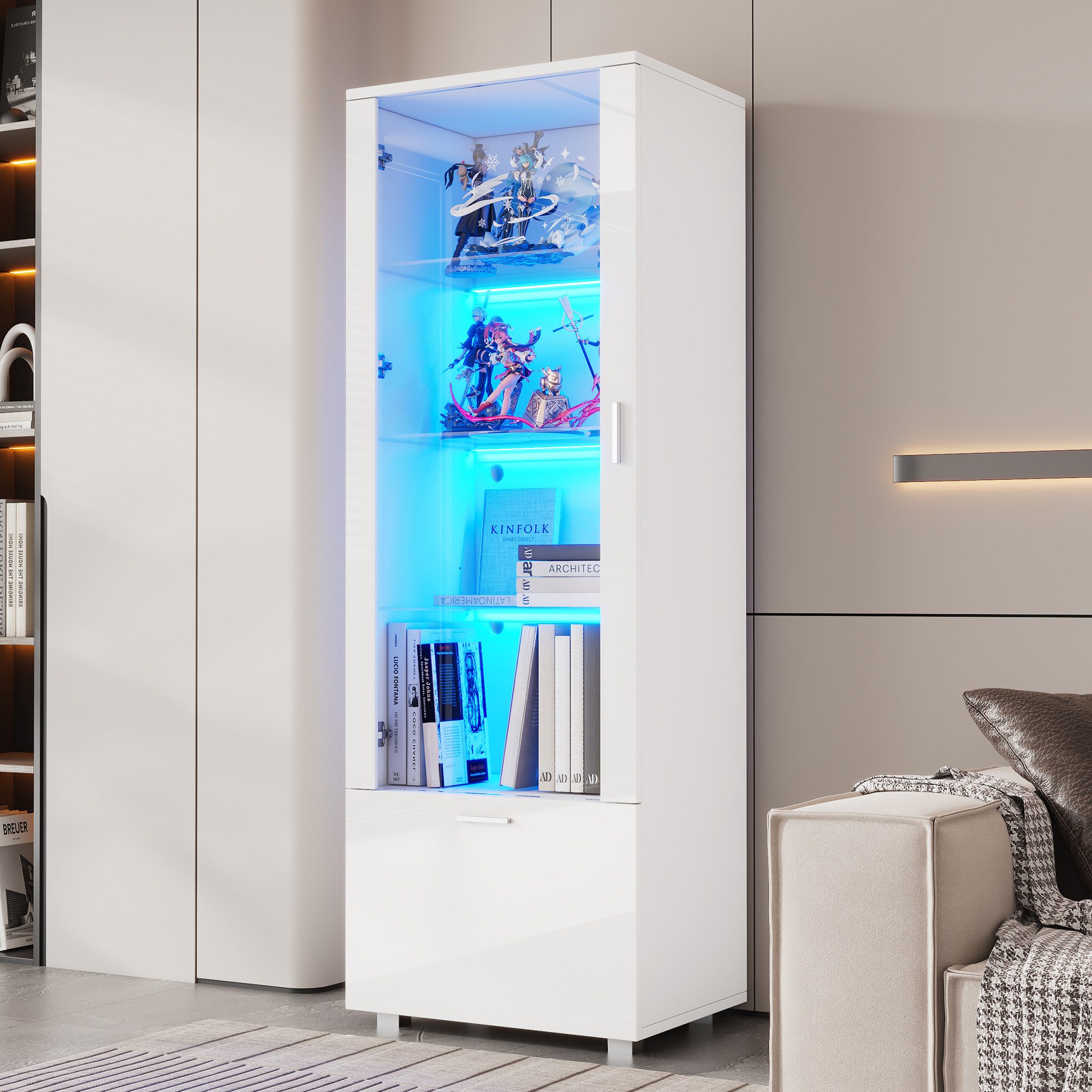 Merax Standvitrine hochglanz Vitrine mit LED-Beleuchtung (1-St., Schrank Ho günstig online kaufen