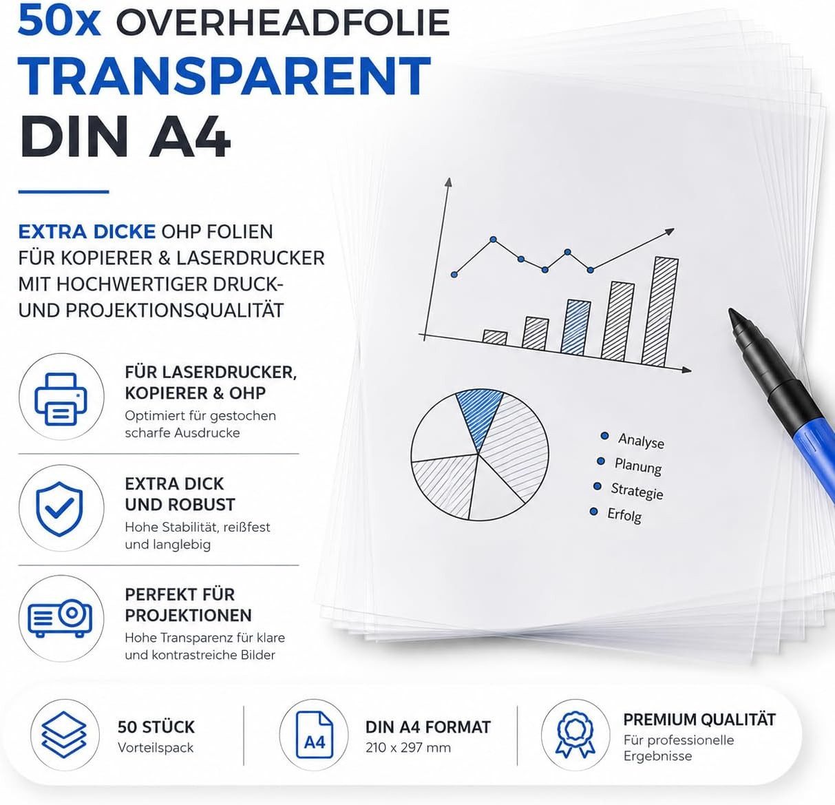 TK Gruppe Transparentpapier 50x Overheadfolie transparent DIN A4 – Overheadprojektor – Kopierfolie