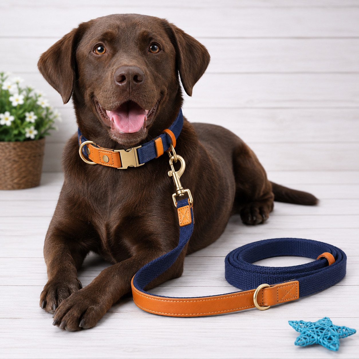 Illes-Laedchen Hunde-Halsband hochwertiges Hundehalsband & Hundeleine Set aus Nylon mit Leder, – Verstellbares Hunde Set in verschiedenen Größen & Farben