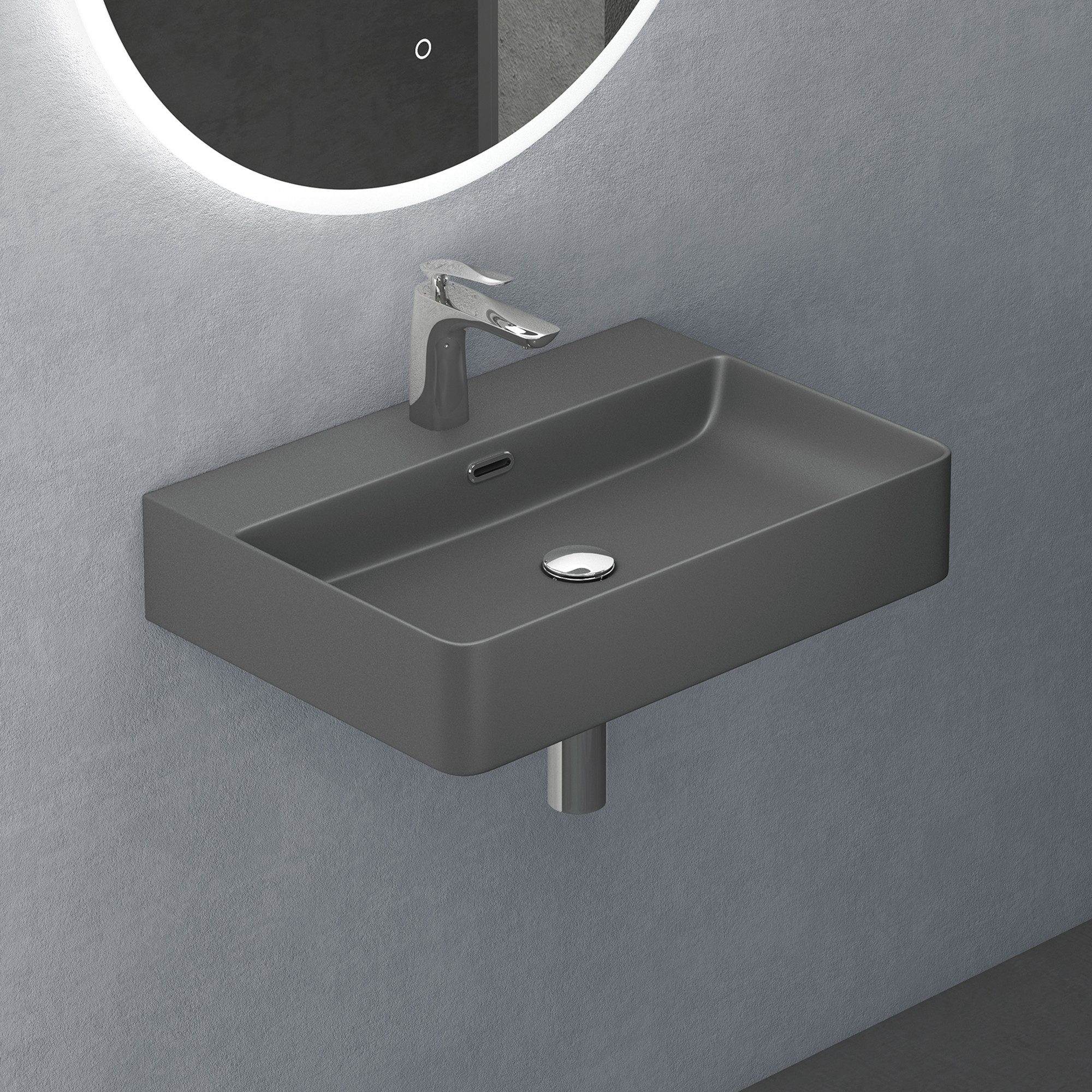 Mai & Mai Aufsatzwaschbecken Waschbecken für 1-Loch keramik mit NANO Integrierter Überlauf M201, Als Wand- oder Aufsatzwaschbecken montierbar