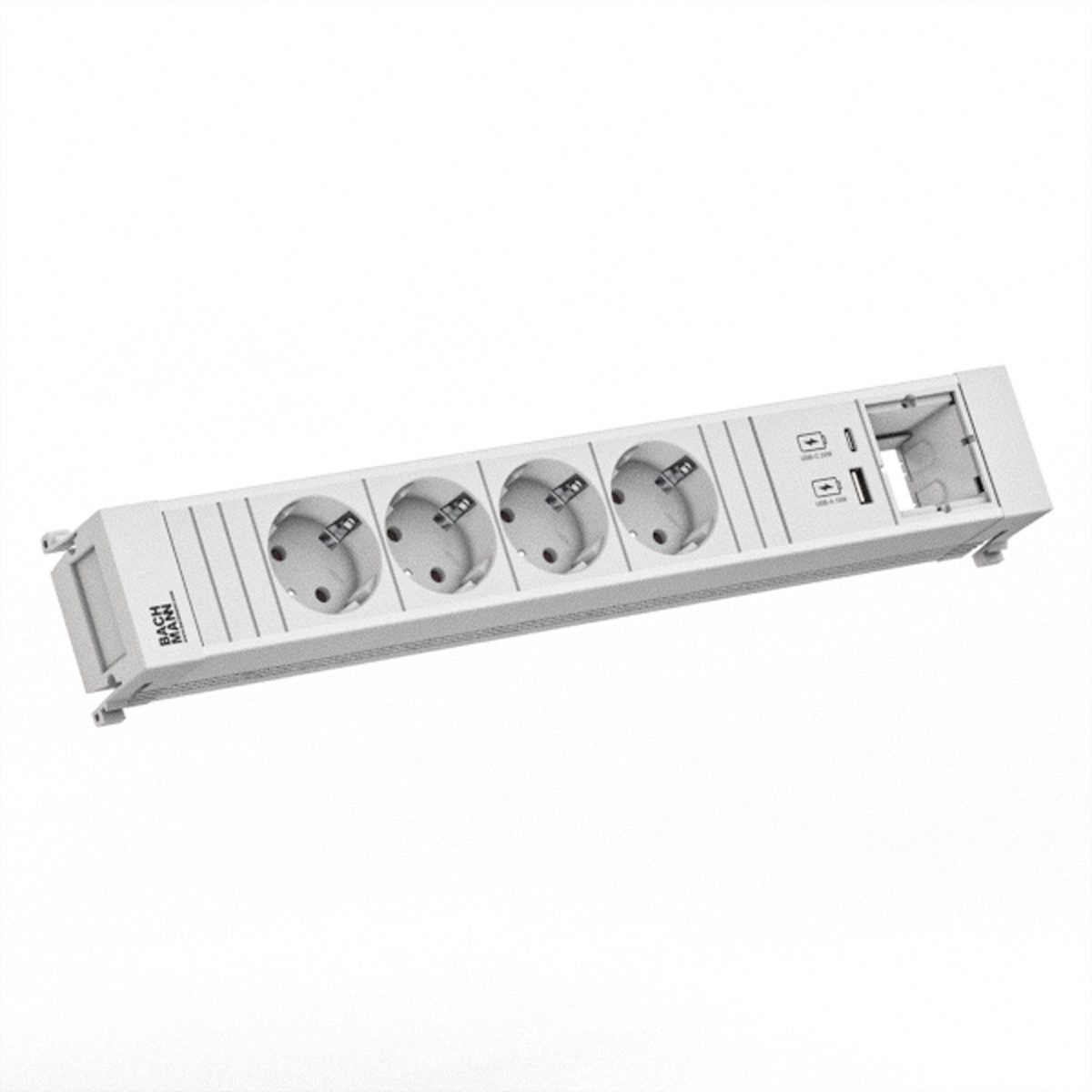 Bachmann POWER FRAME 4xCEE7/3 1xCM 1xUSB A/C 22W 0,2m RAL9010 Einbau-Tischsteckdosenleiste (Kabellänge 0.2 m), 916.704