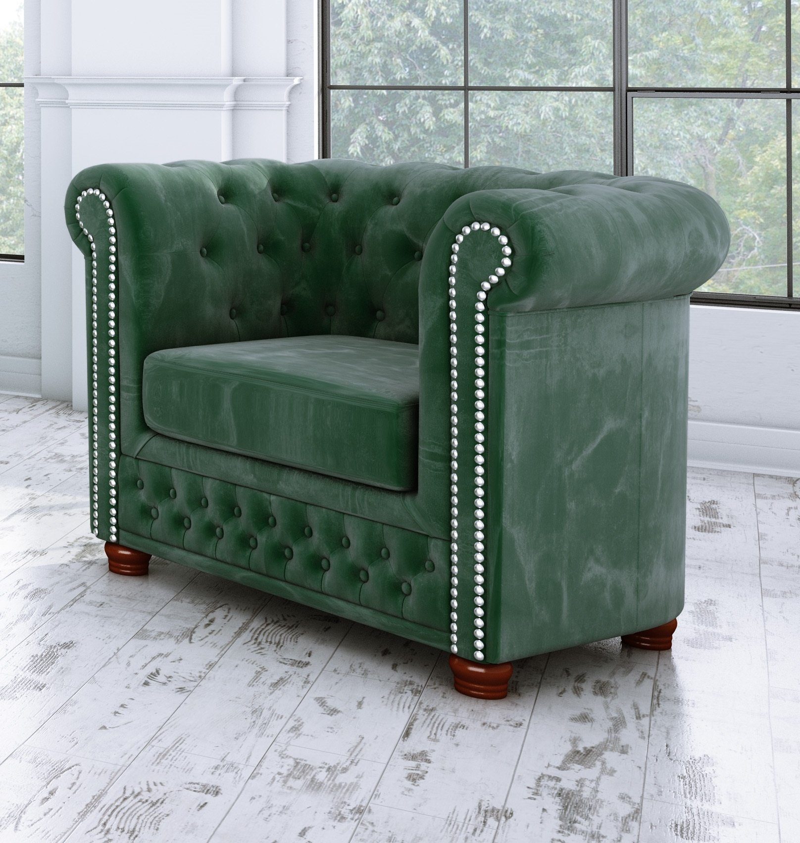 Leeds, grün Möbel Chesterfield-Sessel Flasche mit S-Style Wellenfederung