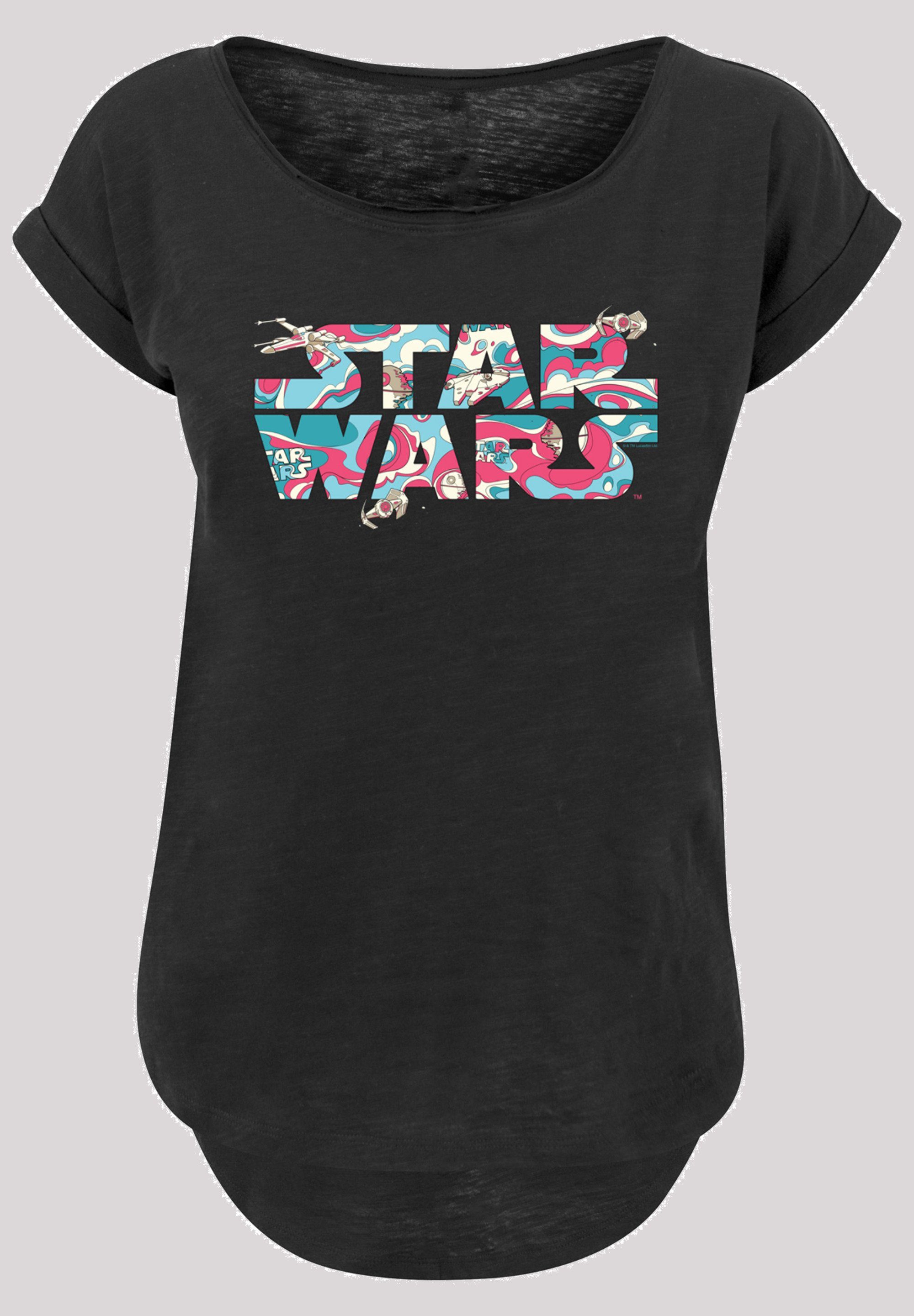F4NT4STIC Kurzarmshirt Damen Star Wars Wavy Ship Logo with Ladies Long Slub Tee (1-tlg)
