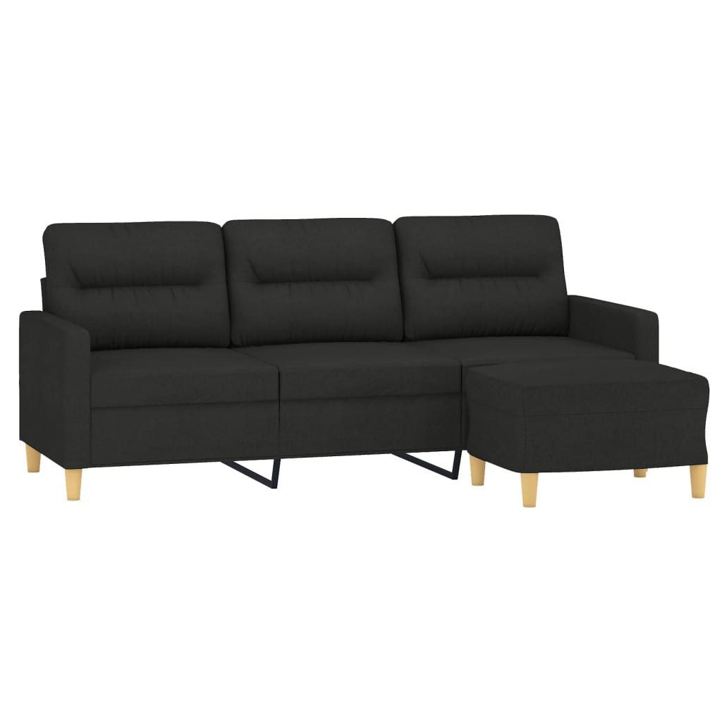 vidaXL Sofa 3-Sitzer-Sofa mit Hocker Schwarz 180 cm Stoff