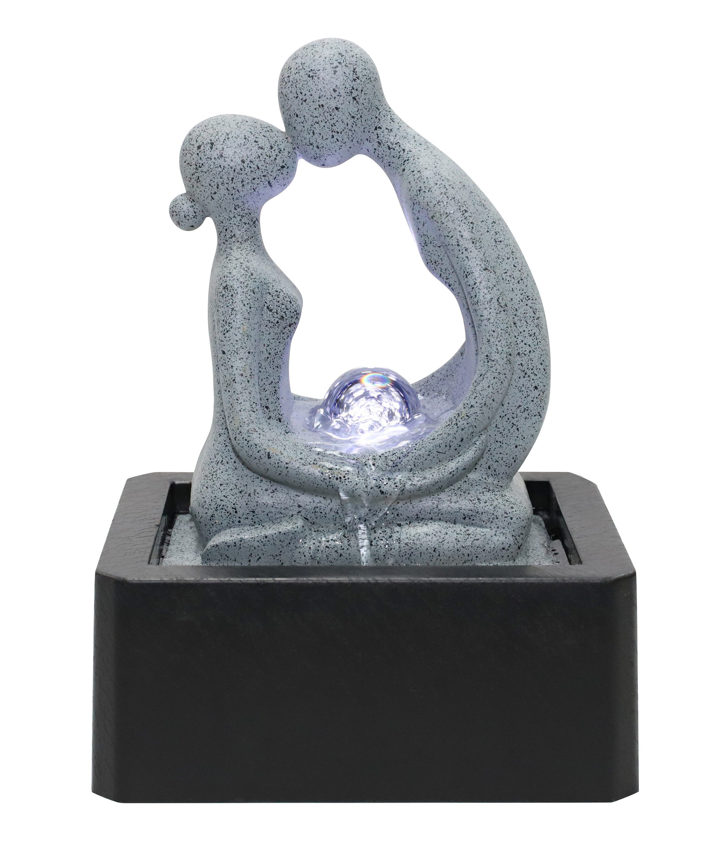 Dehner Zimmerbrunnen Palila, mit LED-Beleuchtung, ca. 21.5 x 27 x 18 cm, Polyresin, grau, romantisches Wasserspiel mit kaltweißem Licht