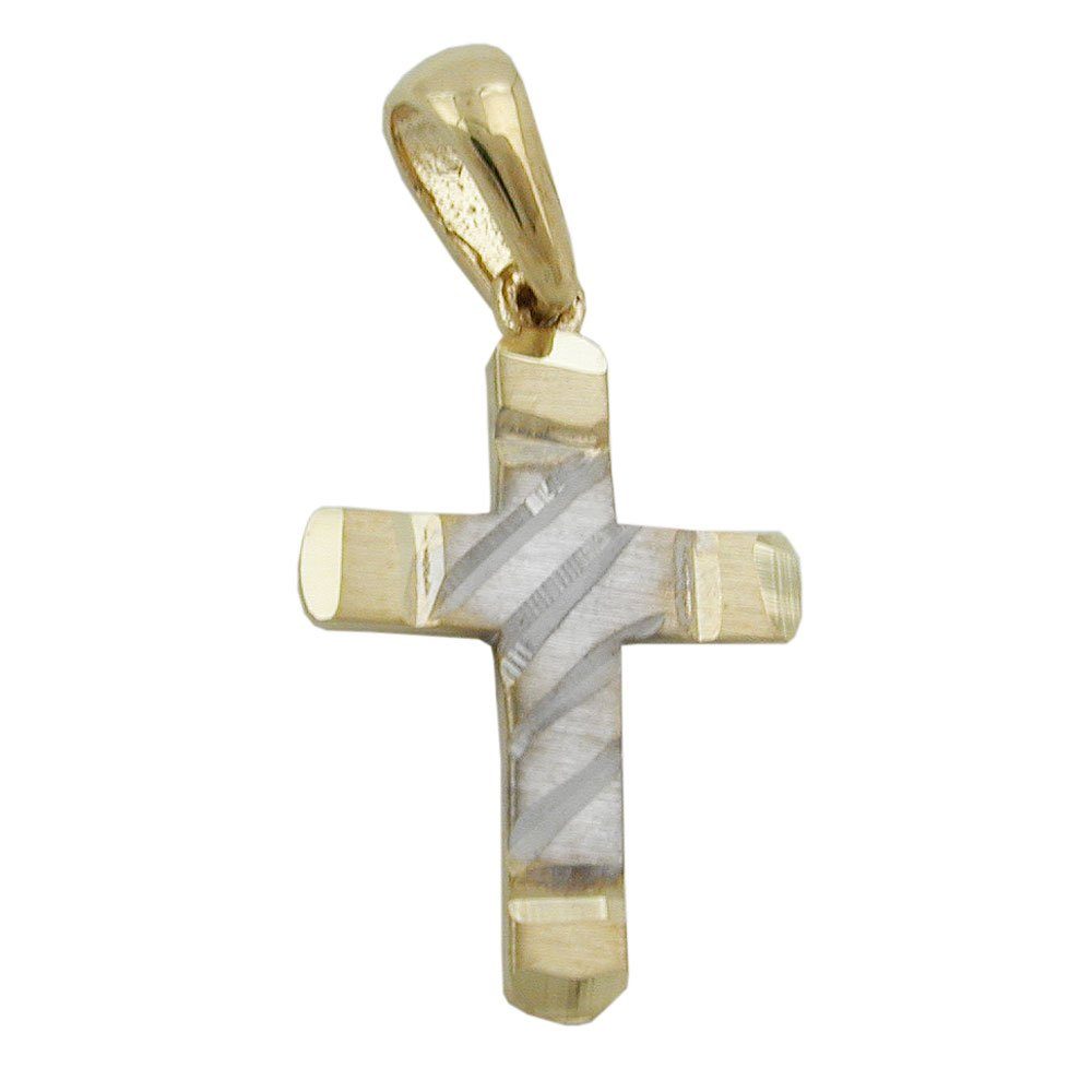 Schmuck Krone Kettenanhänger Anhänger Kreuz aus 375 Gold Gelbgold rhodiniert 15x11mm Halsschmuck Unisex, Gold 375