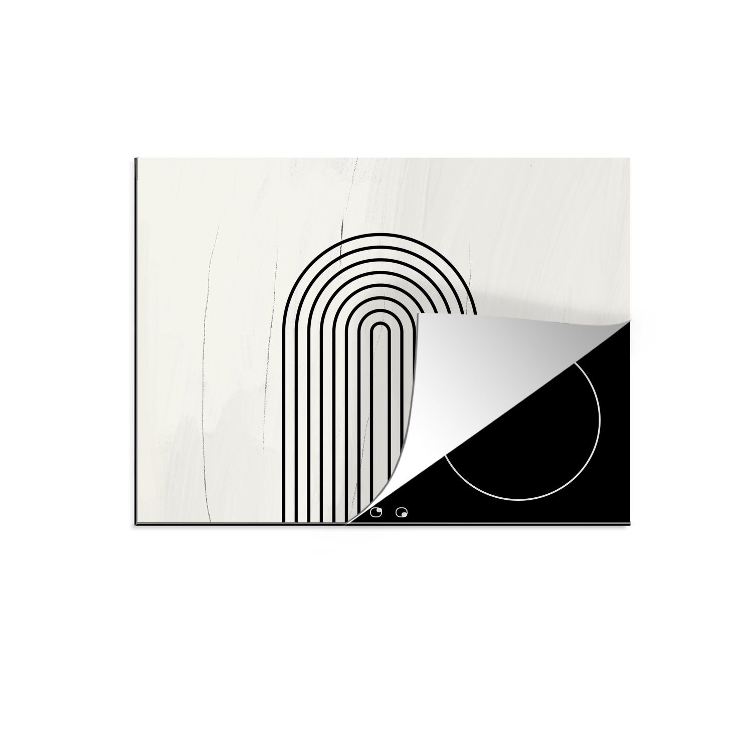 MuchoWow Herdblende-/Abdeckplatte Kunst - Schwarz - Weiß - Abstrakt, Vinyl, (1 tlg), 71x52 cm, Induktionskochfeld Schutz für die küche, Ceranfeldabdeckung