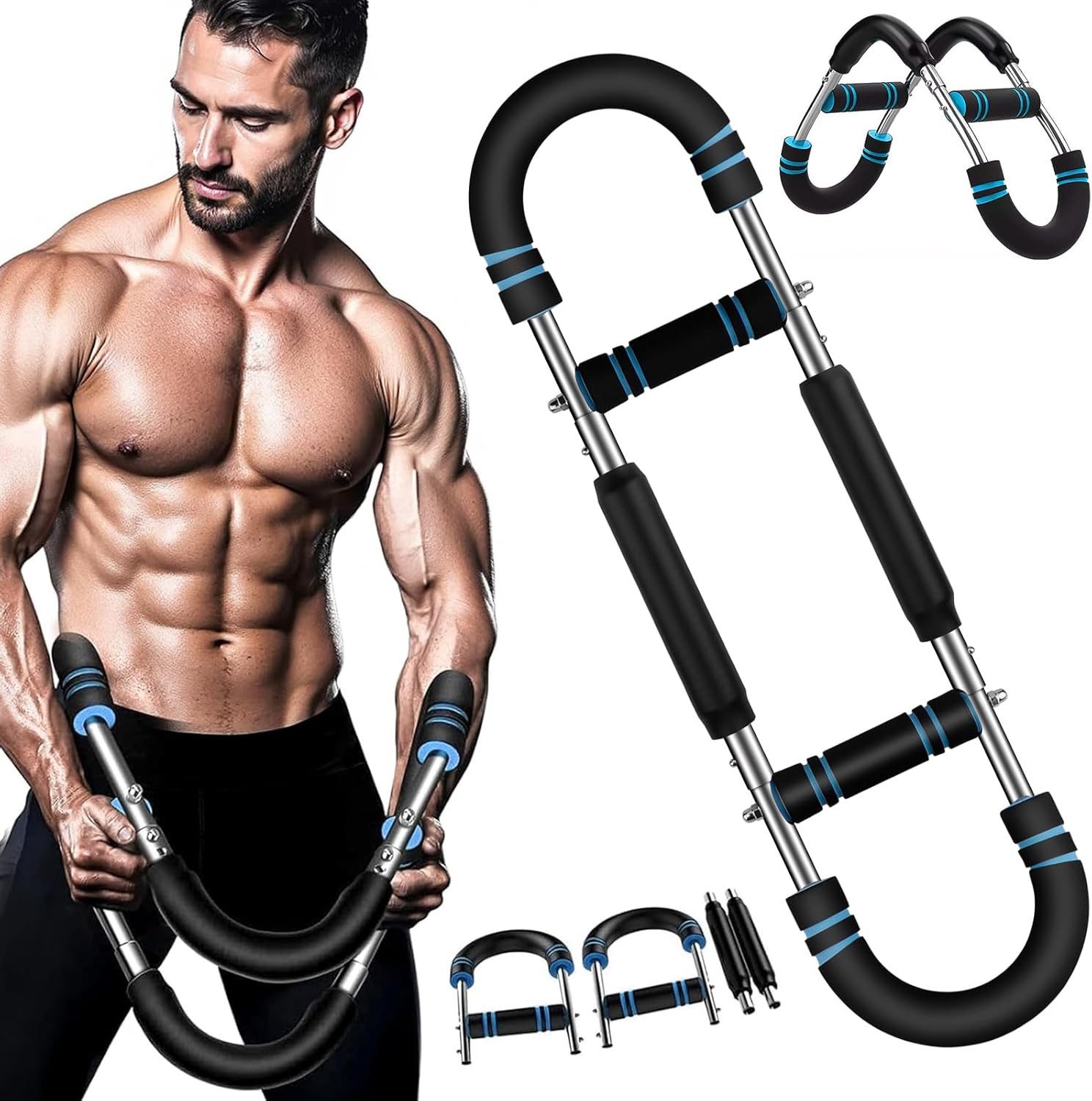 BlingBin Handmuskeltrainer Twister Armtrainer – U-förmiger Verstellbares Brust Trainingsgerät (1er Set, 1-St., 16 x 68 cm), (30-50 kg / 70-110 lb), Portable Power Twister Stange für zuhause