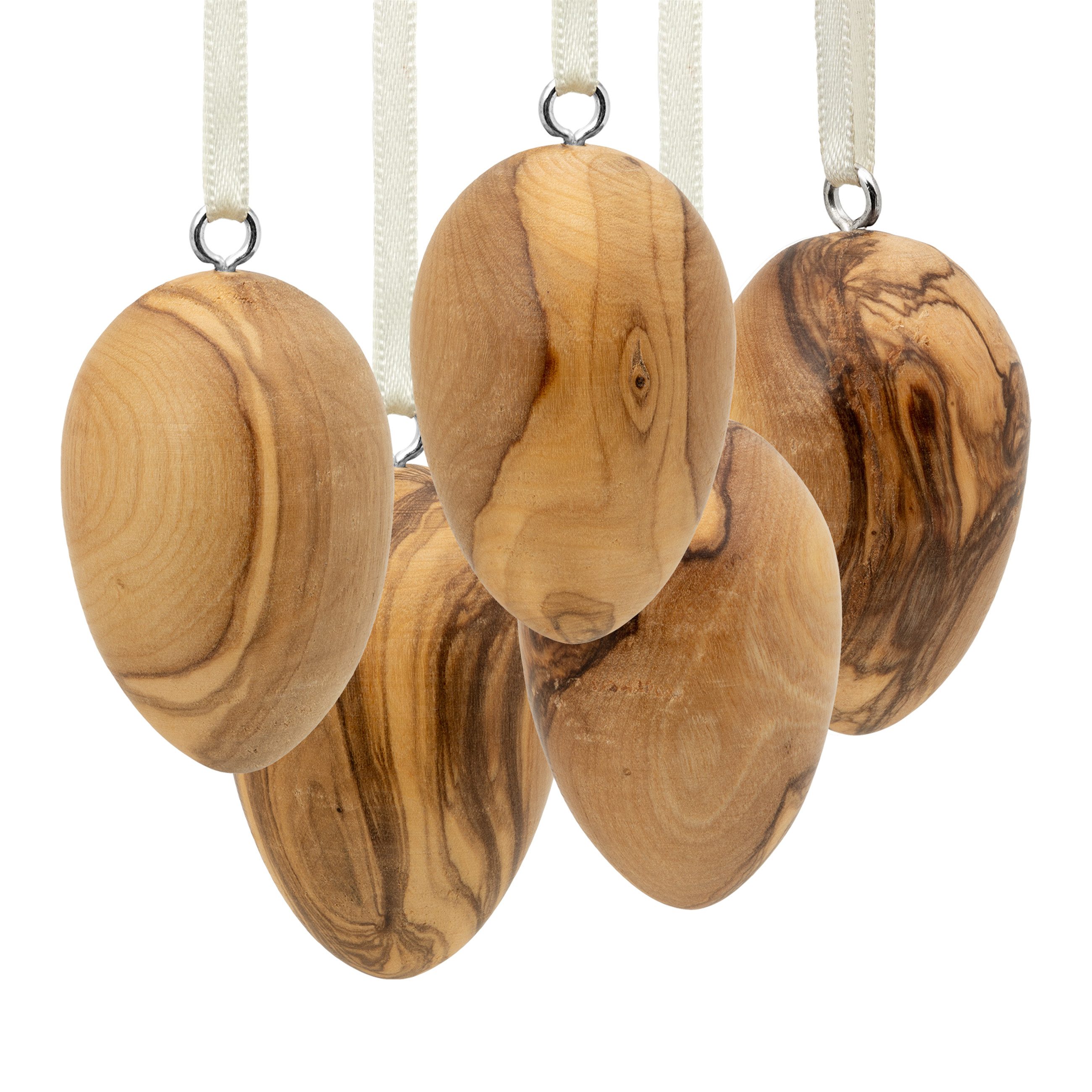 SIKORA Osterei 5er-Set kleine Deko Ostereier zum Aufhängen Olivenholz Osterdeko -OD18, Stimmungsvolle Dekoration für Ostern & Frühling - 100% Handarbeit